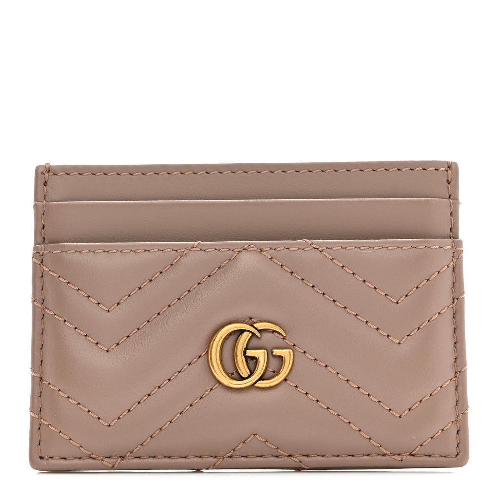 Gucci Calfskin Matelasse GG Marmont Card Holder Porcelain Rose