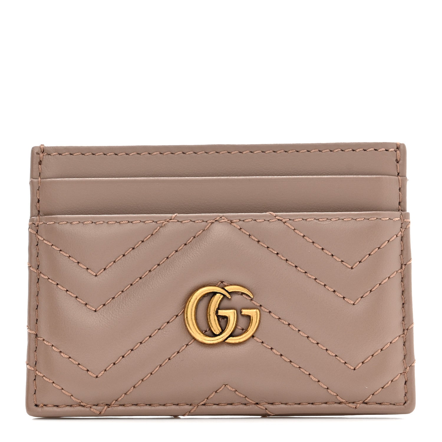 Gucci Calfskin Matelasse GG Marmont Card Holder Porcelain Rose