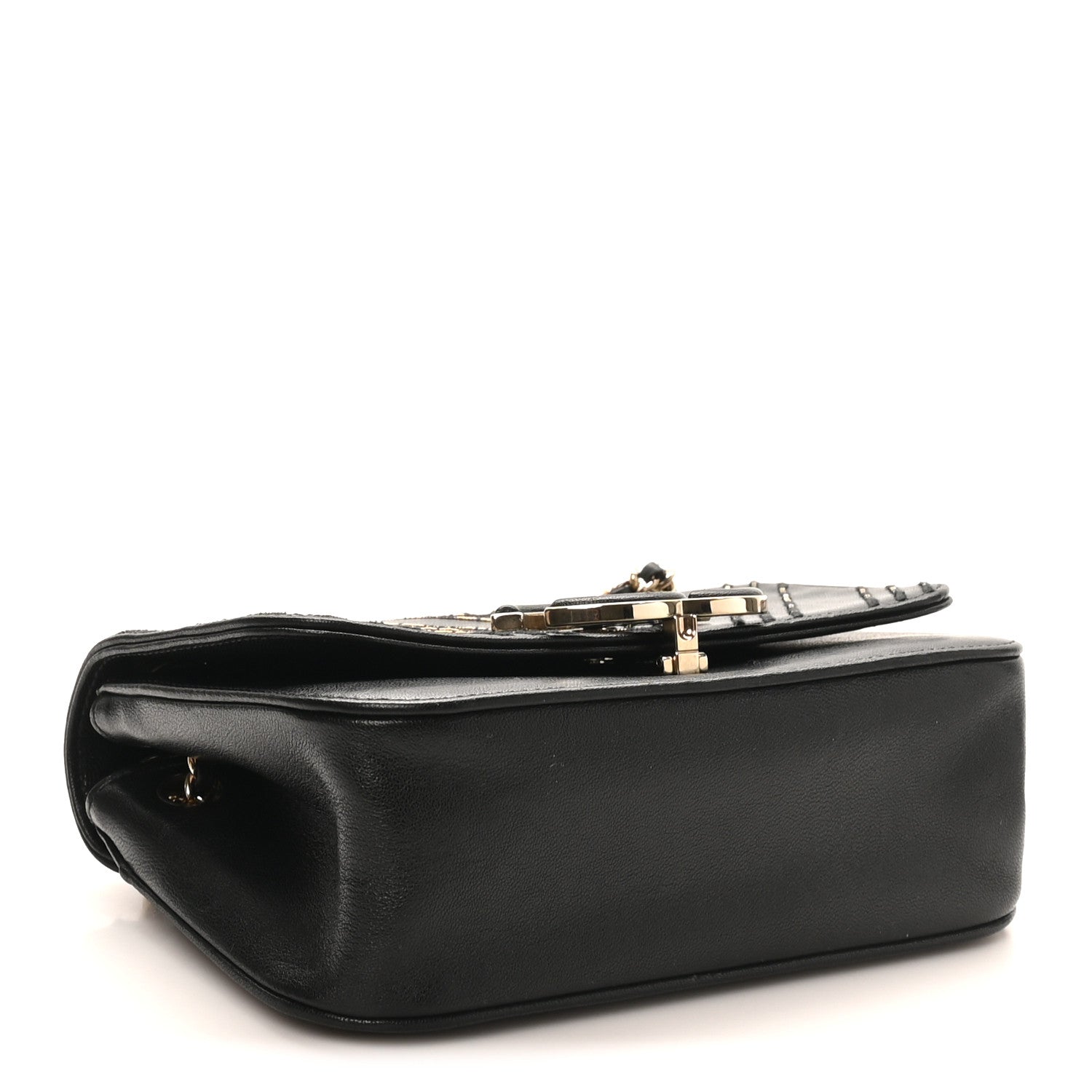 Chanel Calfskin Chevron Beaded Chain Mini Square Flap Black