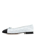 Denim Embroidered Grosgrain CC Cap Toe Ballerina Flats 38.5 Light Blue Black
