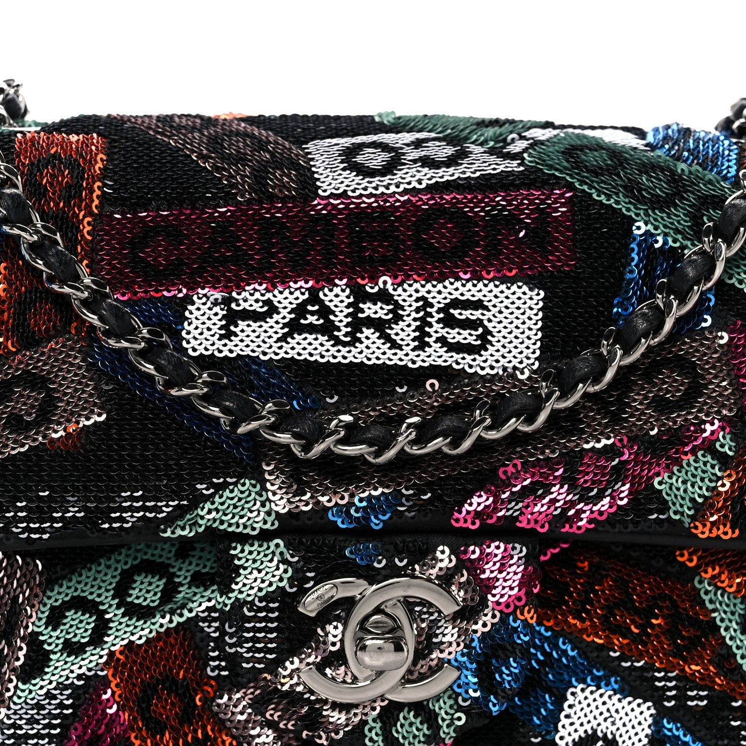 Chanel Sequin Logo Small Flap Ruthenium Multicolor