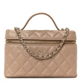 Chanel Caviar Quilted Top Handle Slim Vanity With Chain Dark Beige