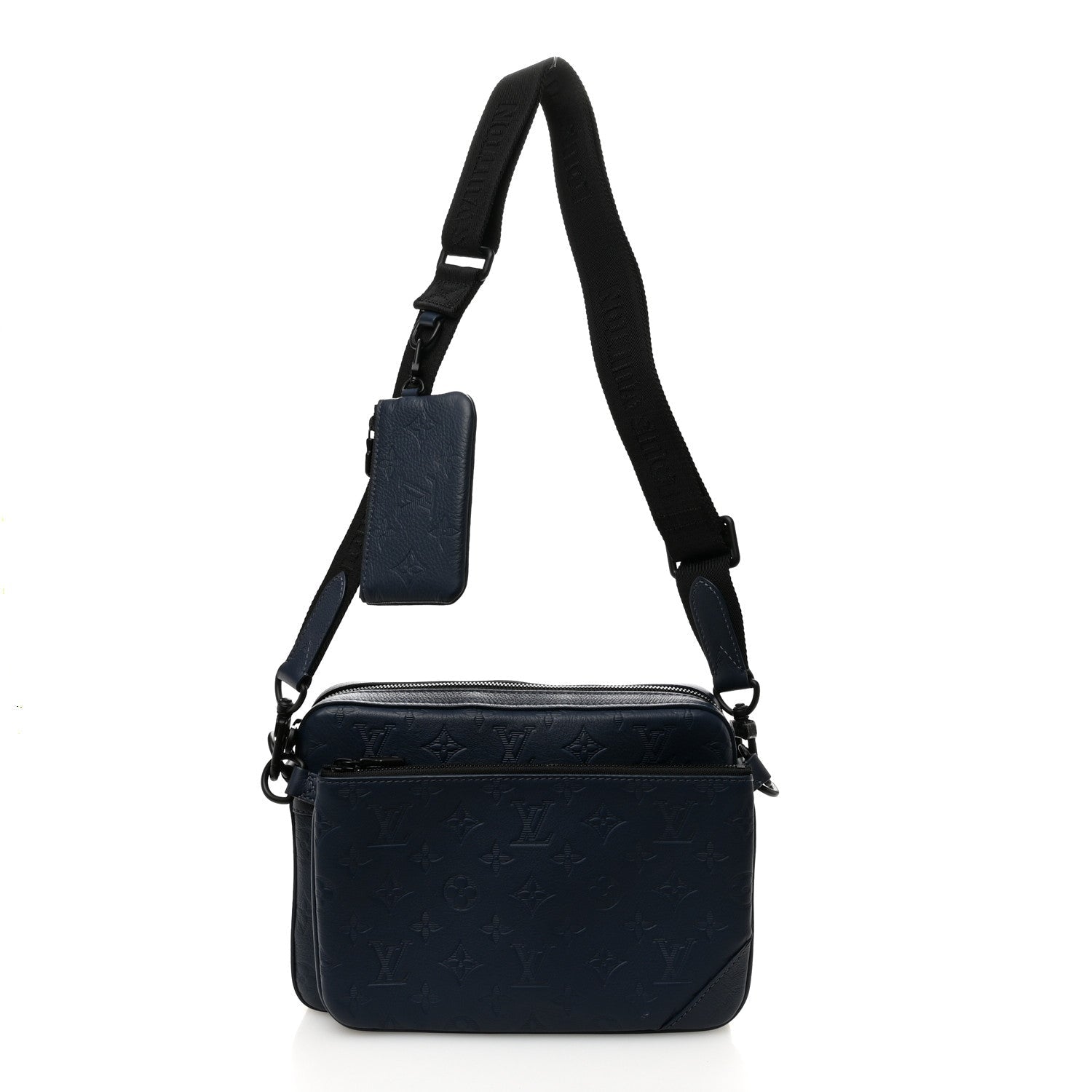 Louis Vuitton Calfskin Monogram Shadow Trio Messenger Navy
