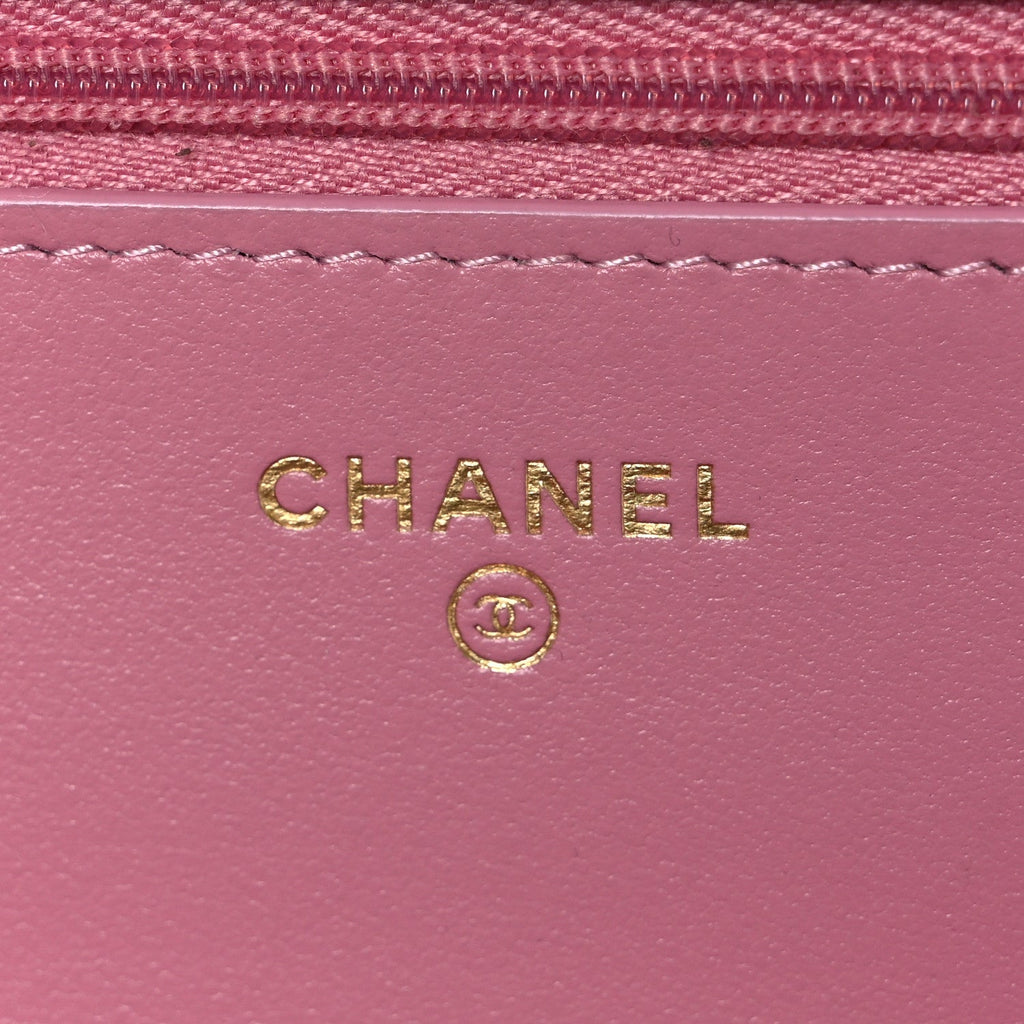 Chanel Tweed Quilted Wallet On Chain WOC Pink