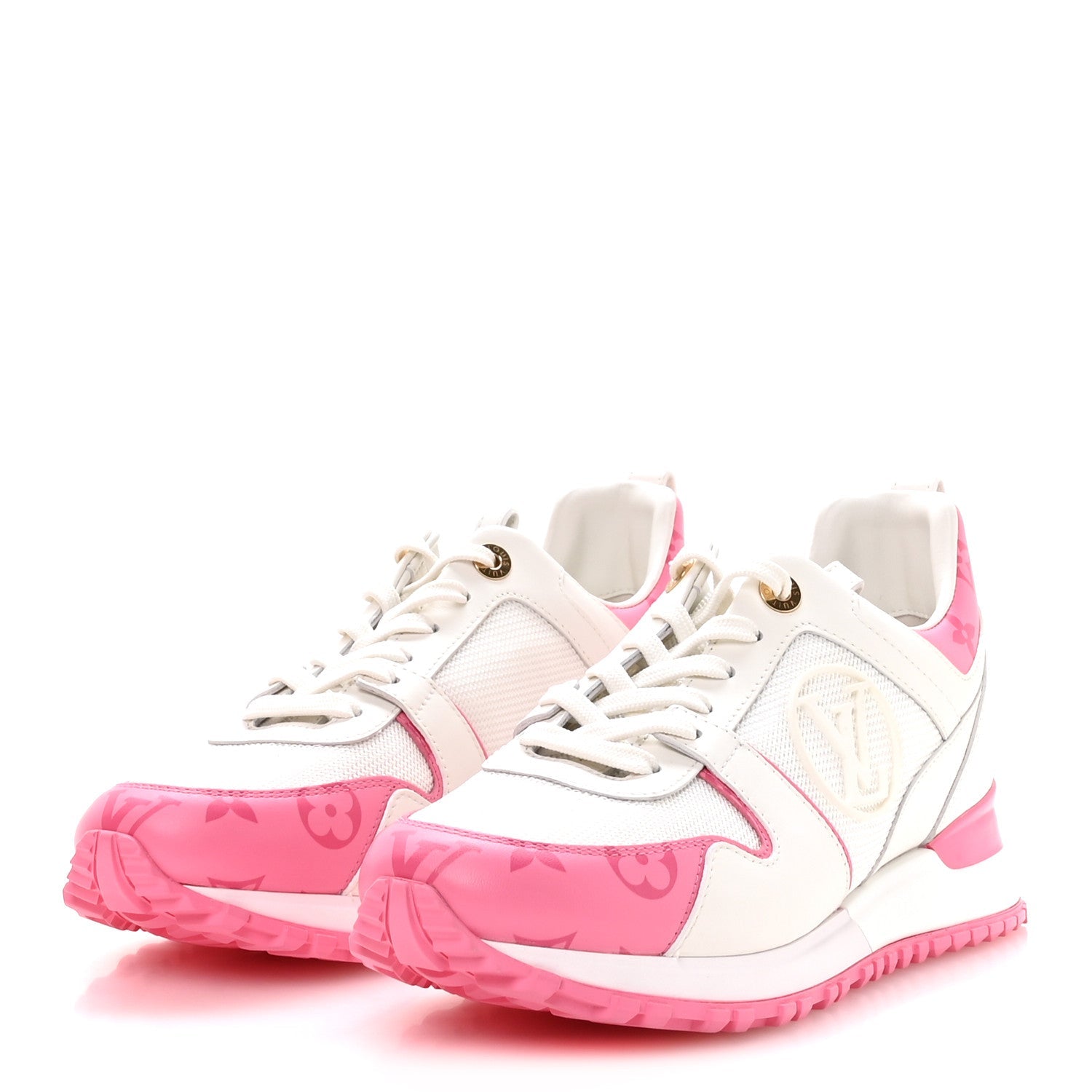 Louis Vuitton Calfskin Monogram Run Away Sneakers 37.5 White Pink