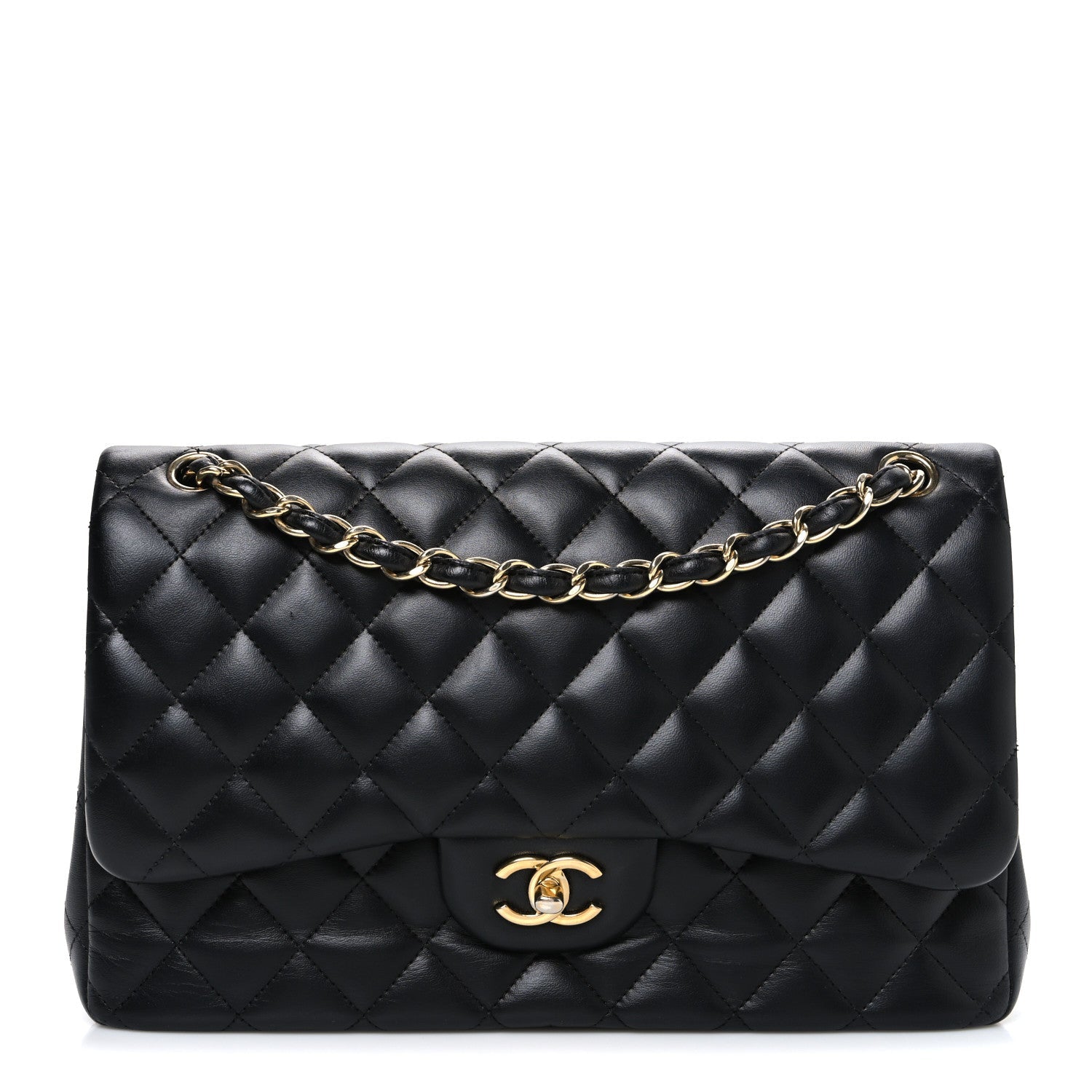 Chanel Lambskin Quilted Jumbo Double Flap Black