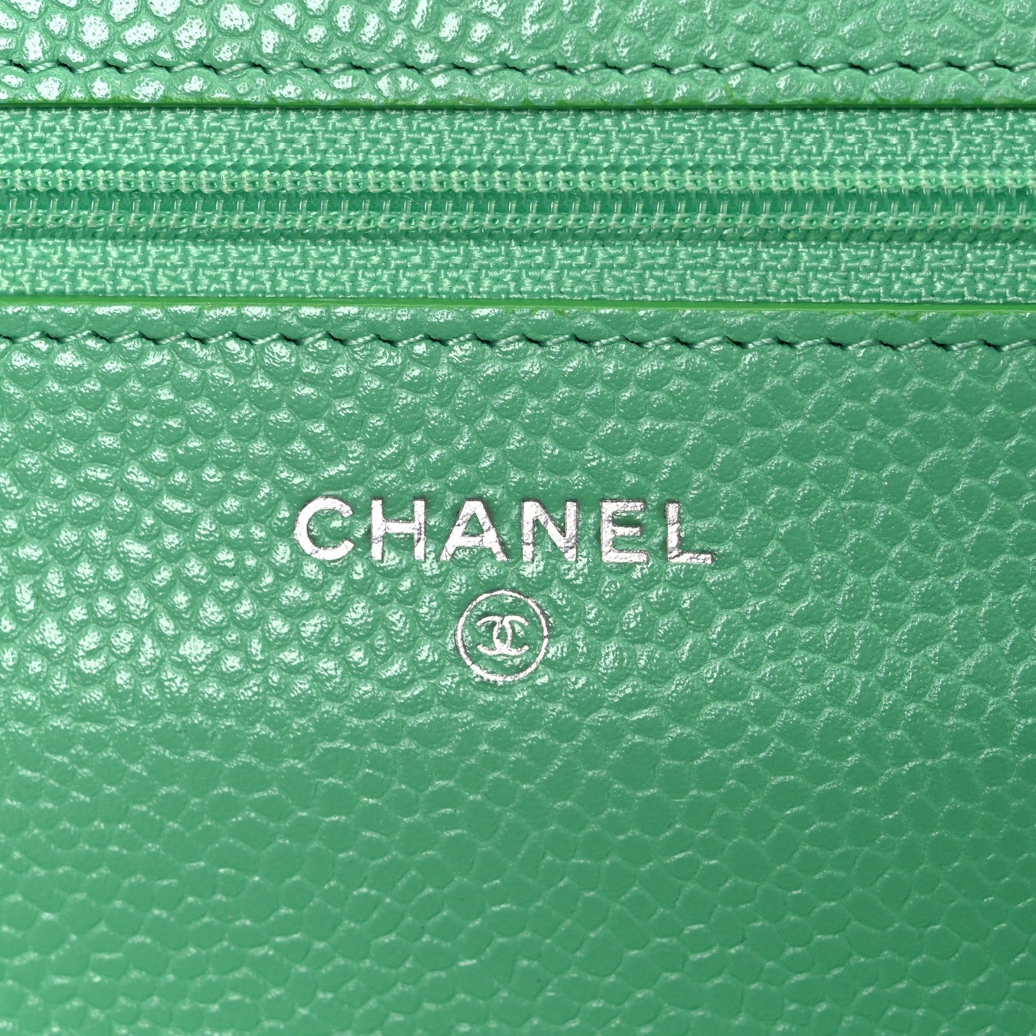 Chanel Caviar Chevron Quilted Wallet On Chain WOC Green