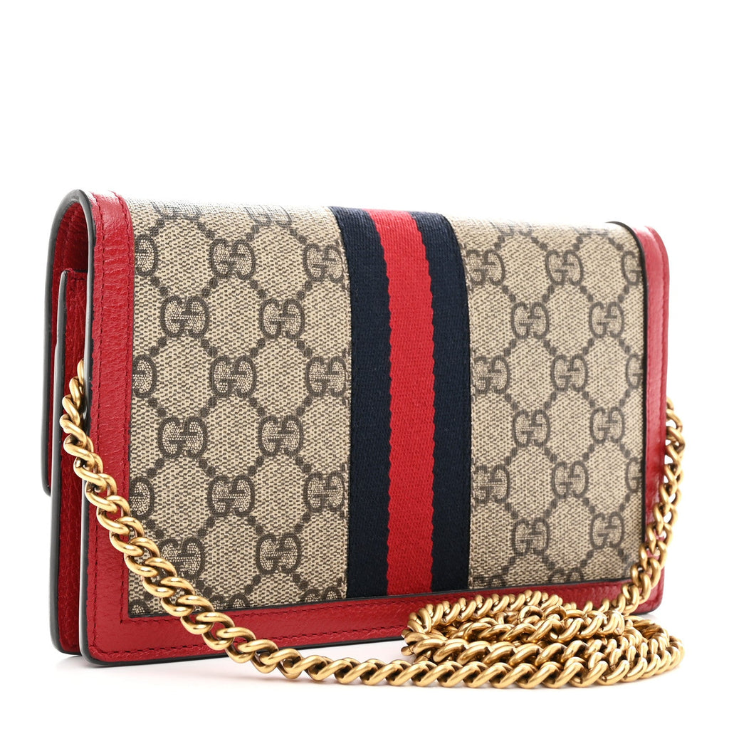 Gucci GG Supreme Monogram Web Queen Margaret Chain Wallet Red