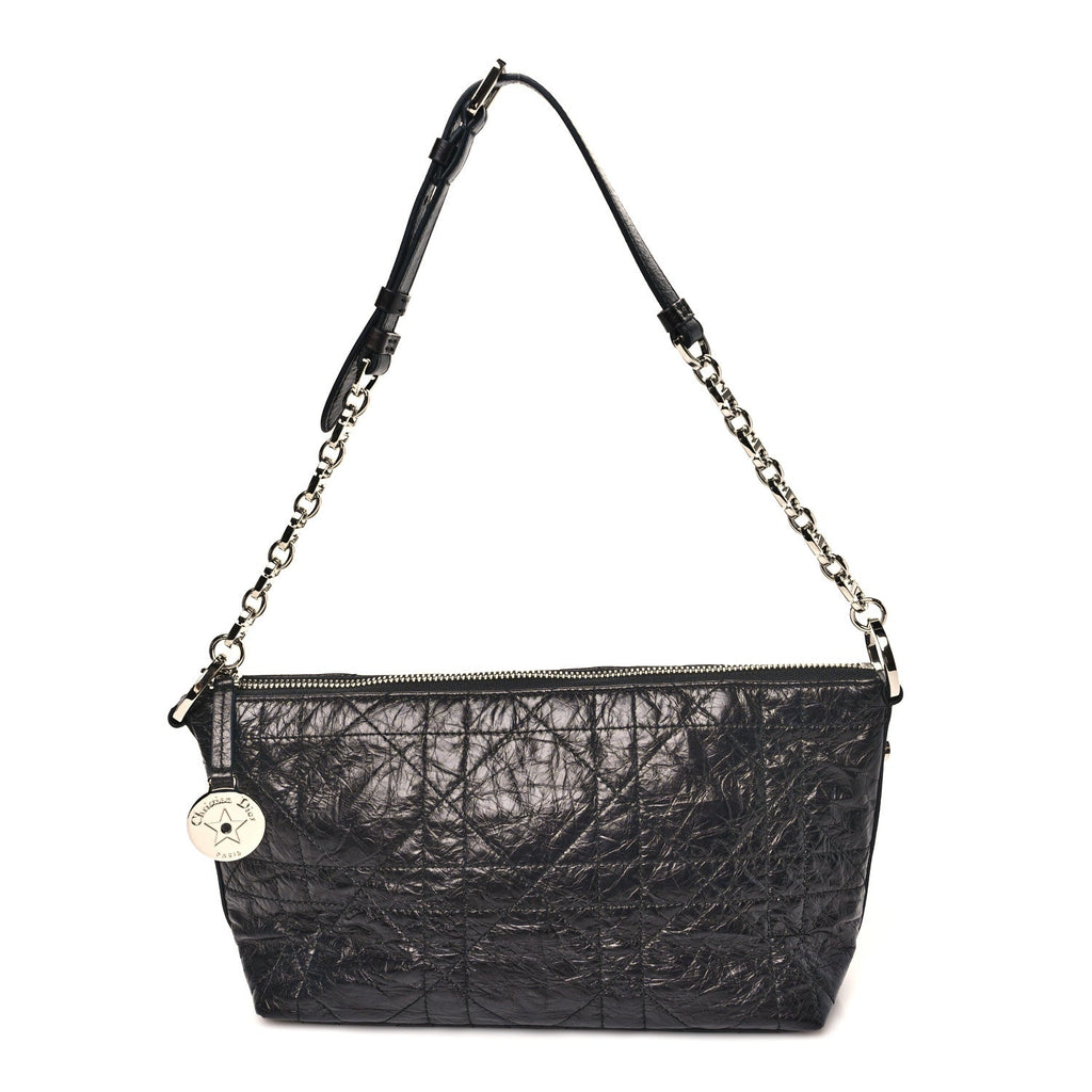 Christian Dior Crinkled Calfskin Macrocannage DiorStar Hobo Bag Black