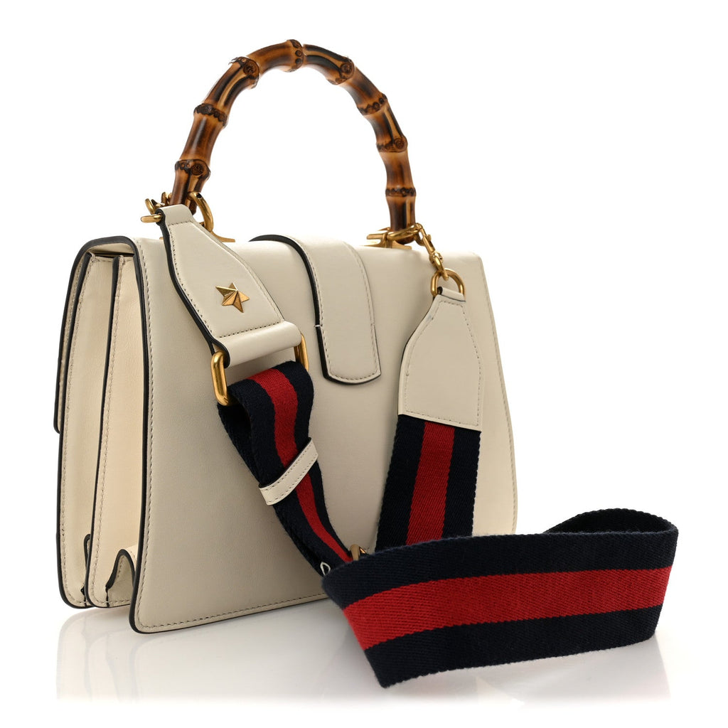 Gucci Calfskin Bamboo Web Medium Dionysus Top Handle Bag White Blue Hibiscus Red
