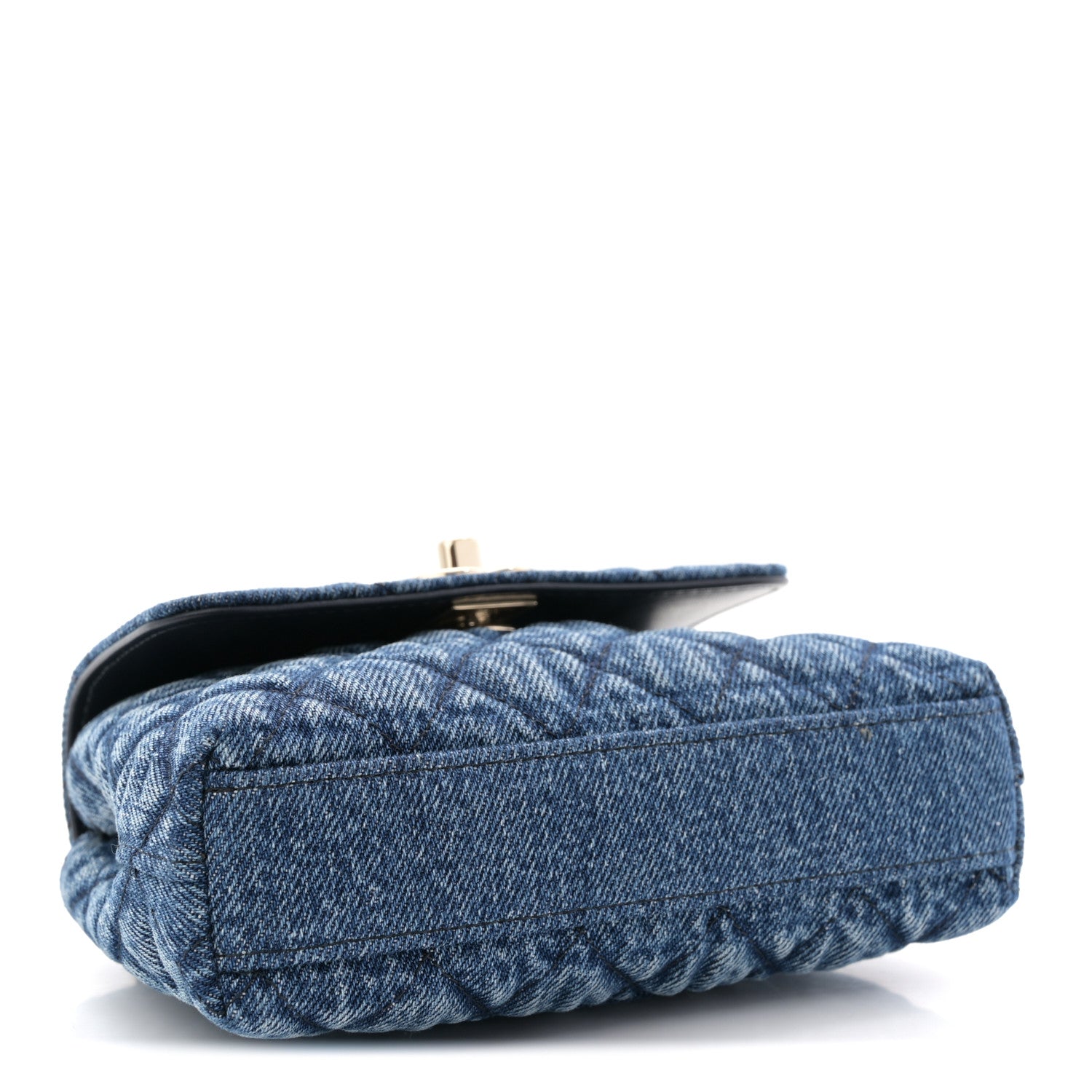 Chanel Washed Denim Quilted Coco Handle Clutch With Chain Blue