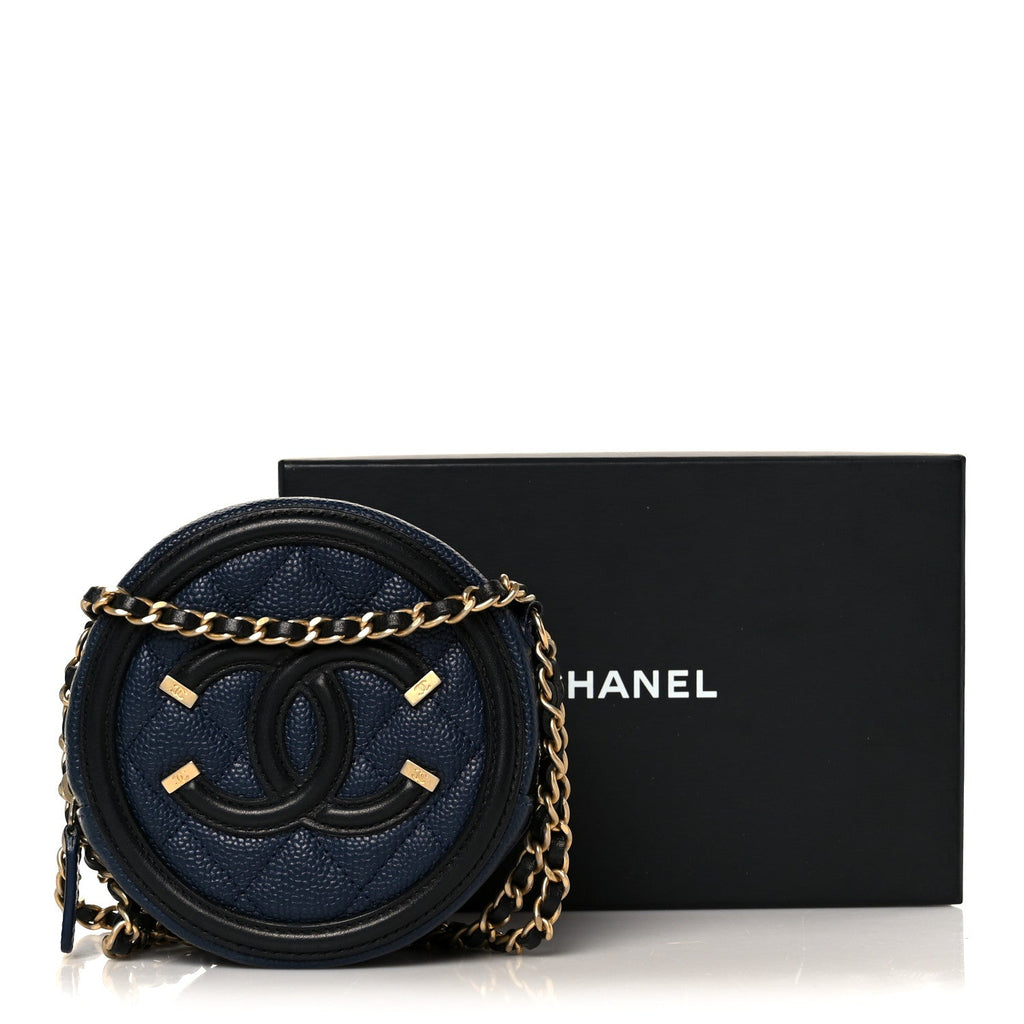 Chanel Caviar Quilted Round Filigree Crossbody Navy Black