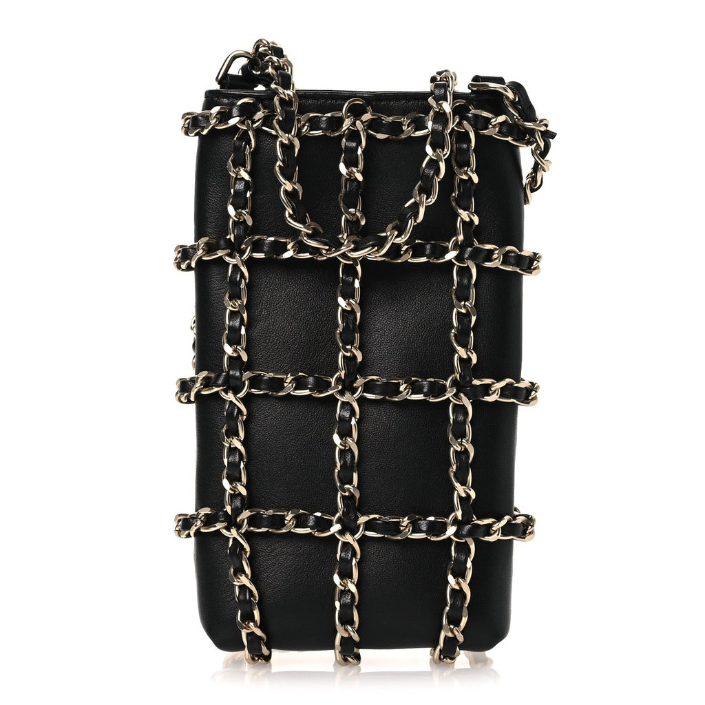 Chanel Lambskin Tech Me Out Clutch With Chain Black