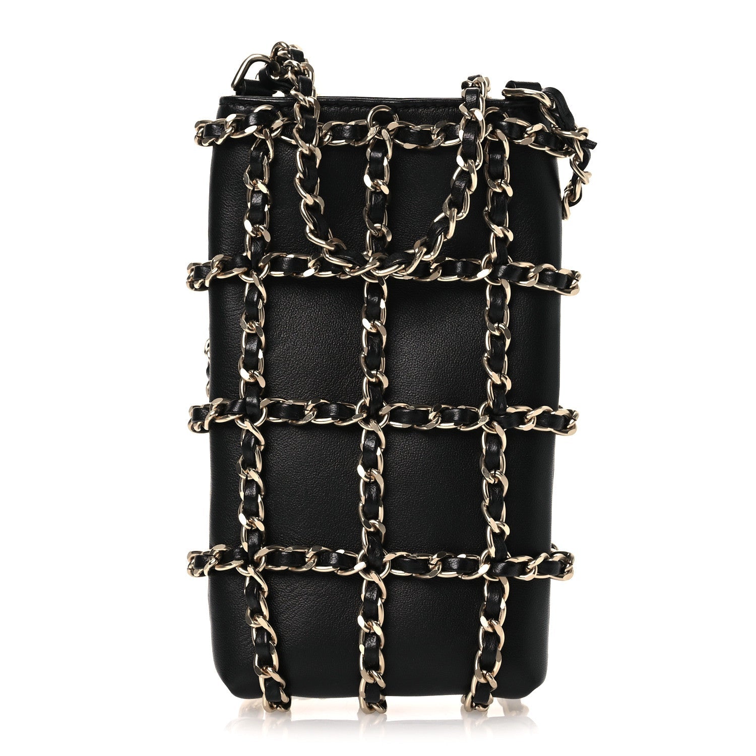 Chanel Lambskin Tech Me Out Clutch With Chain Black