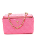 Chanel Patent Quilted Pearl Crush Small Vanity Case With Chain Neon Pink