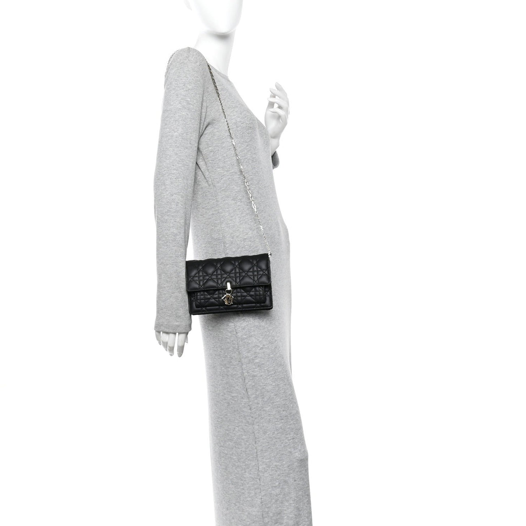 Christian Dior Lambskin Cannage Chain My Dior Daily Chain Pouch Black