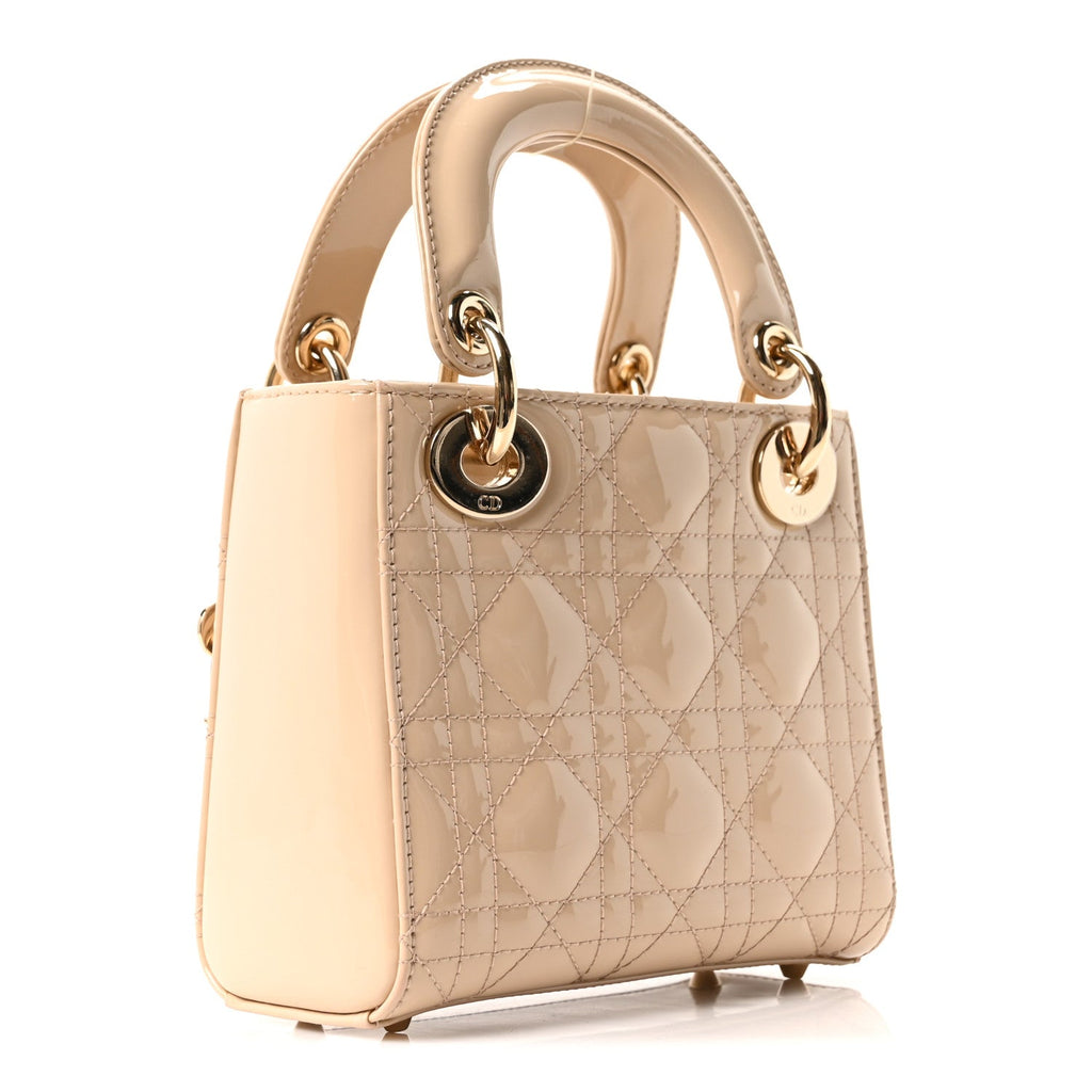 Christian Dior Patent Cannage Mini Lady Dior Beige