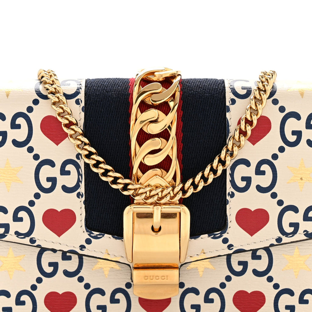 Gucci Textured Calfskin Valentine's Day Super Mini Sylvie Chain Shoulder Bag Ivory