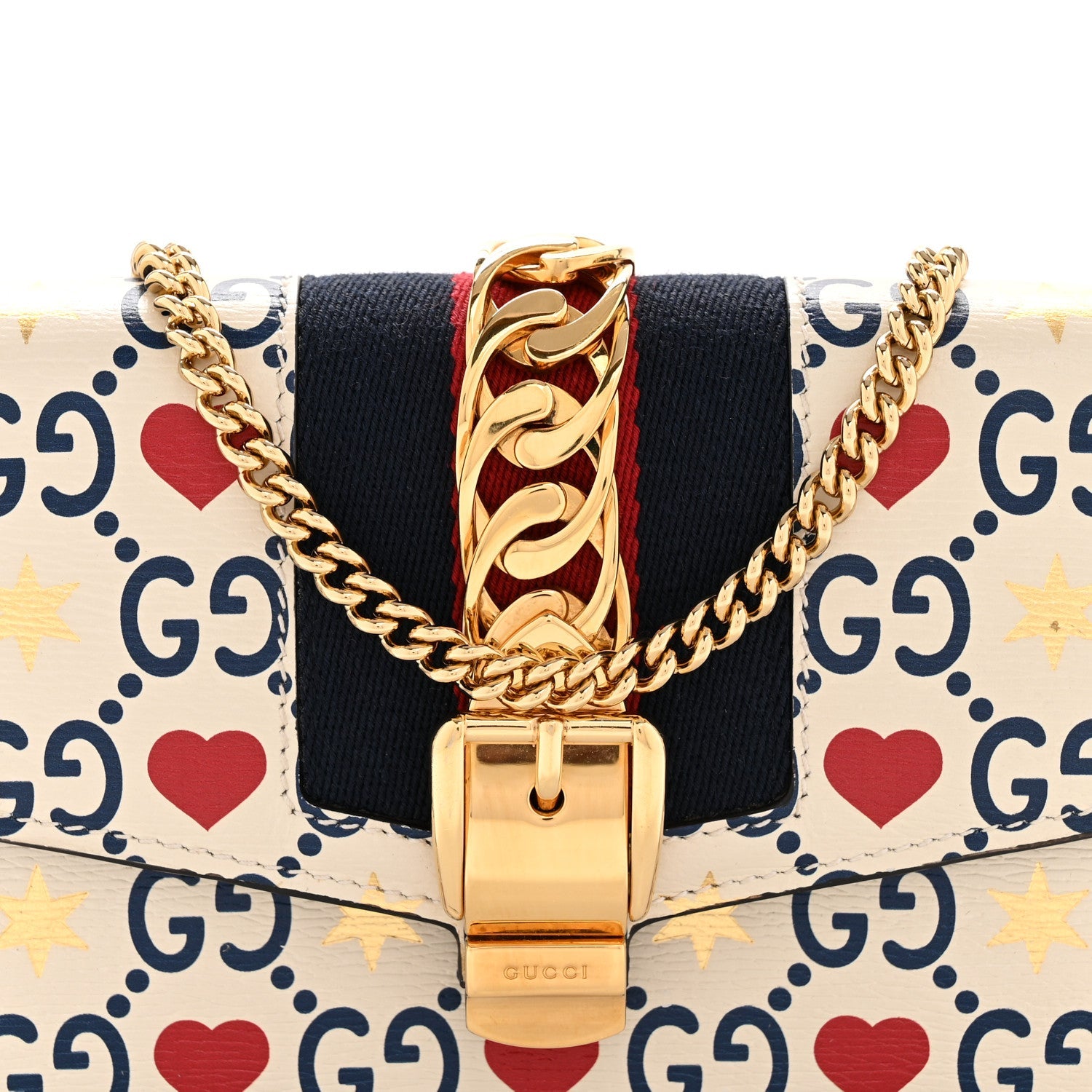 Gucci Textured Calfskin Valentine's Day Super Mini Sylvie Chain Shoulder Bag Ivory