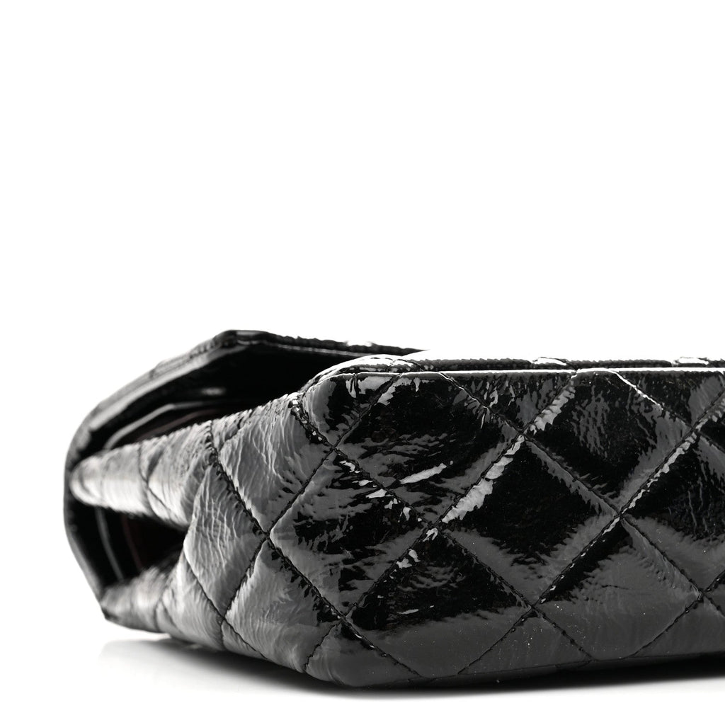 Chanel Distressed Patent Quilted Medium Double Flap Black