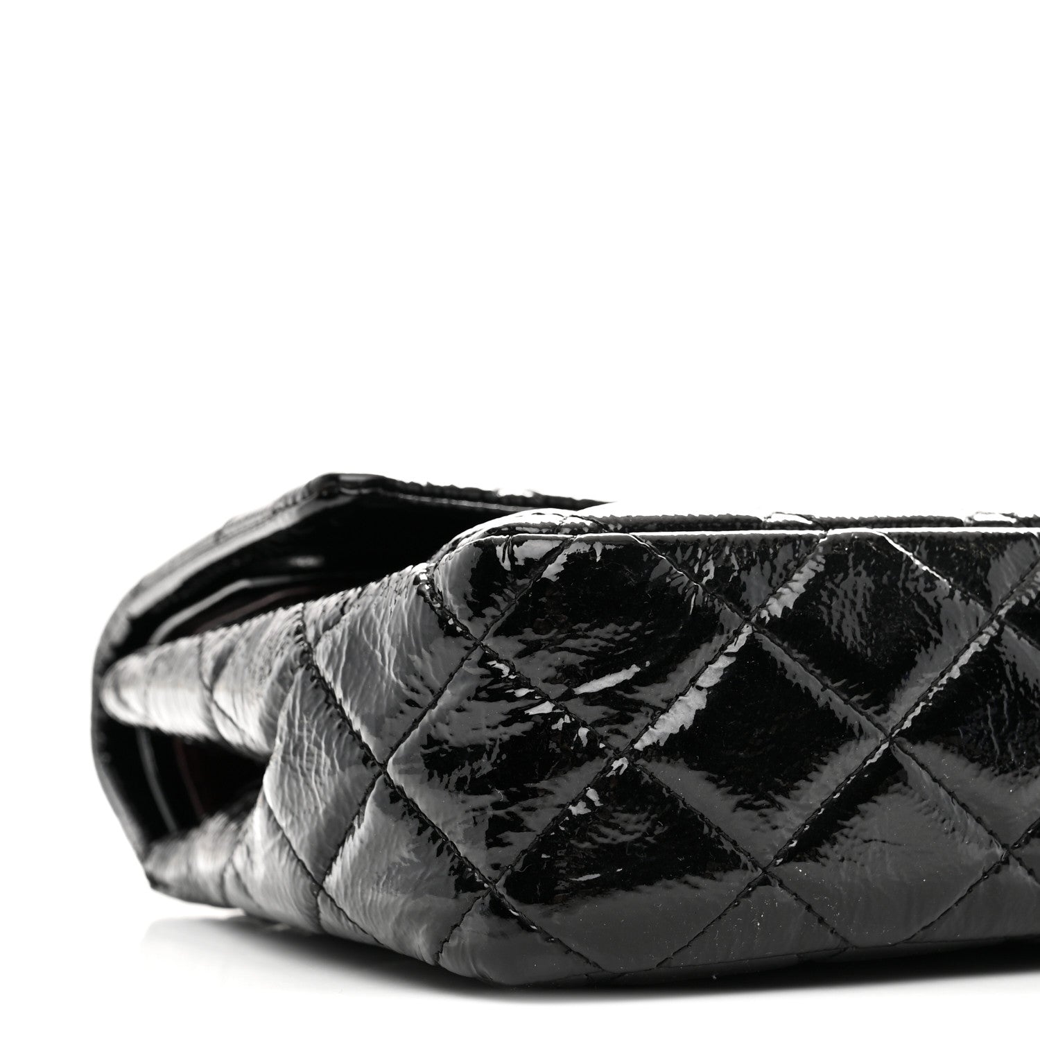 Chanel Distressed Patent Quilted Medium Double Flap Black
