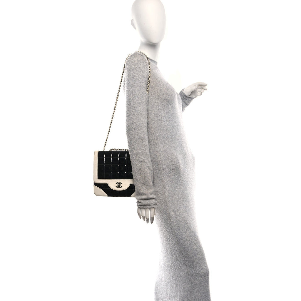 Chanel Lambskin Patent Chocolate Bar Flap Black White