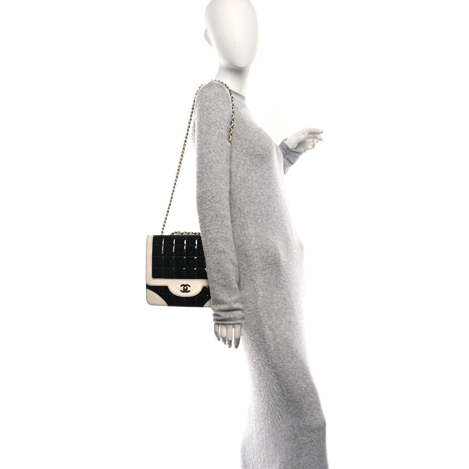 Chanel Lambskin Patent Chocolate Bar Flap Black White