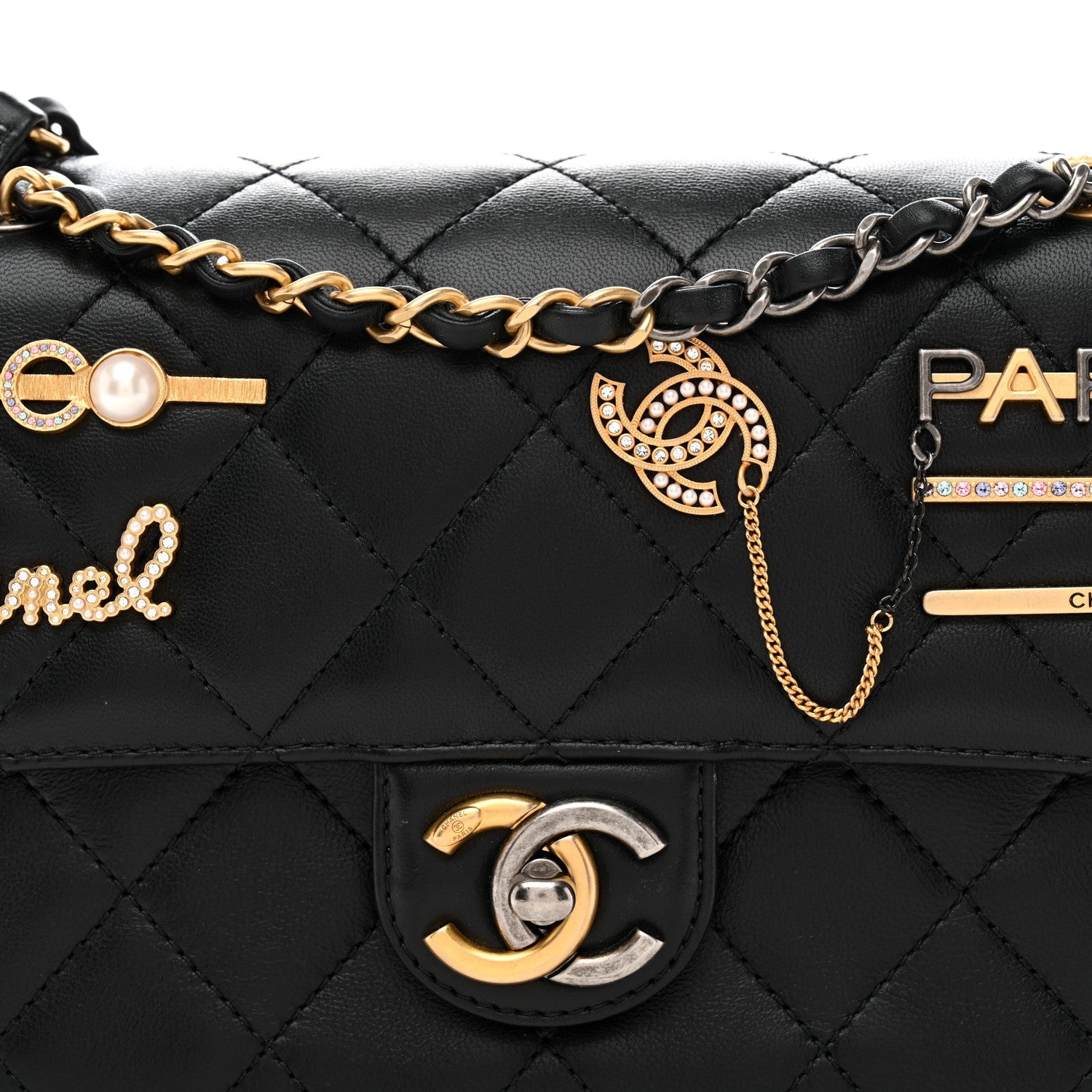 Chanel Lambskin Quilted Small Coco Clips Single Flap Black