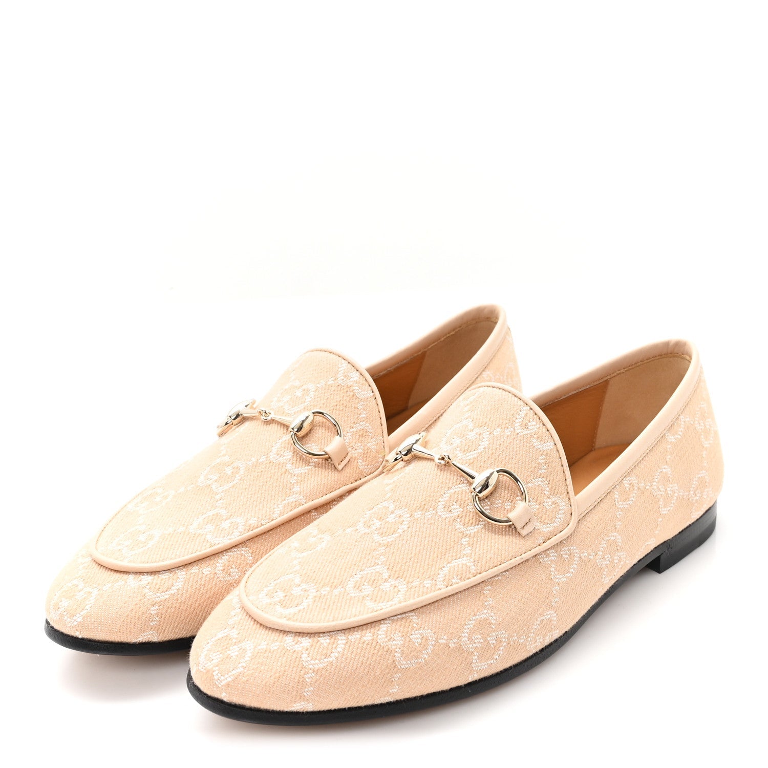 Gucci Canvas GG Monogram Horsebit Womens Jordaan Loafers 35.5 Souffle Rose