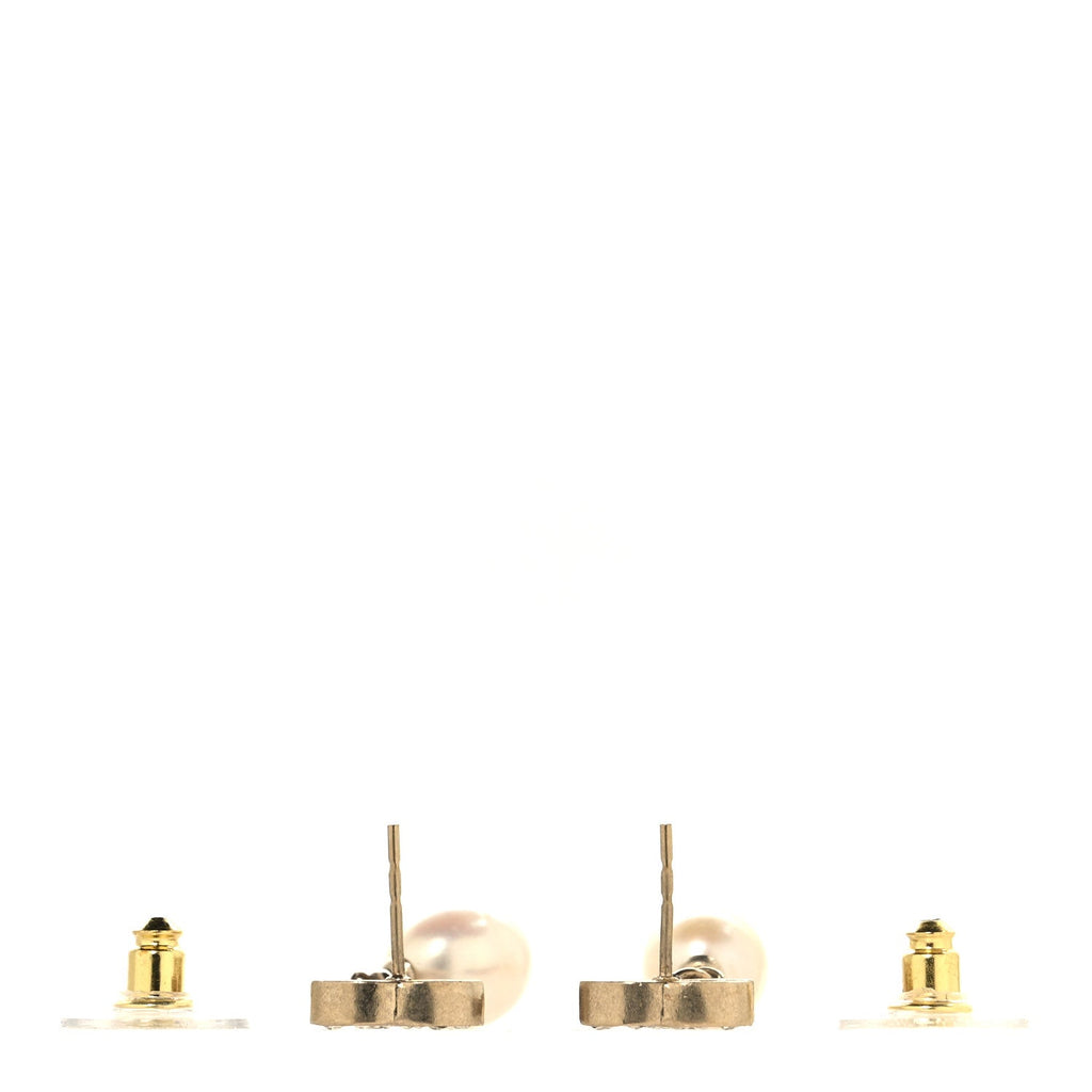 Crystal Pearl CC Drop Earrings Gold