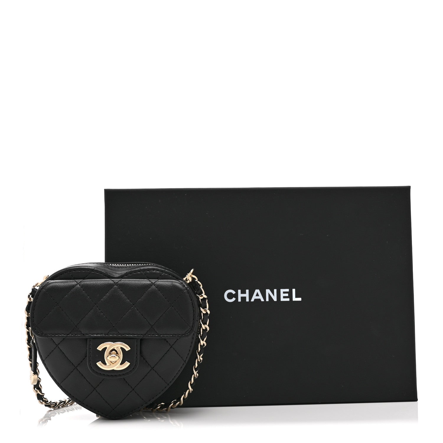 Chanel Lambskin Quilted CC In Love Heart Clutch With Chain Black