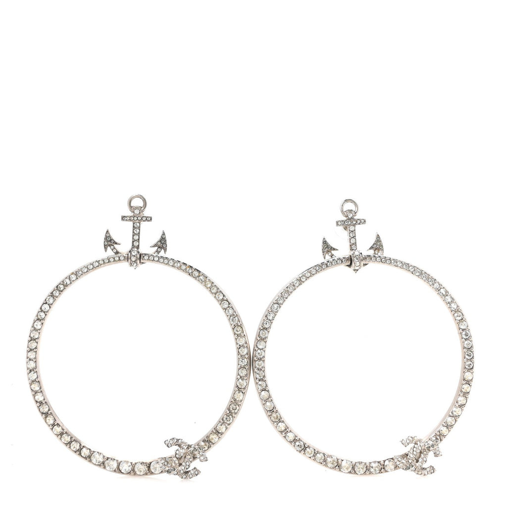 Crystal Anchor CC Hoop Earrings Silver