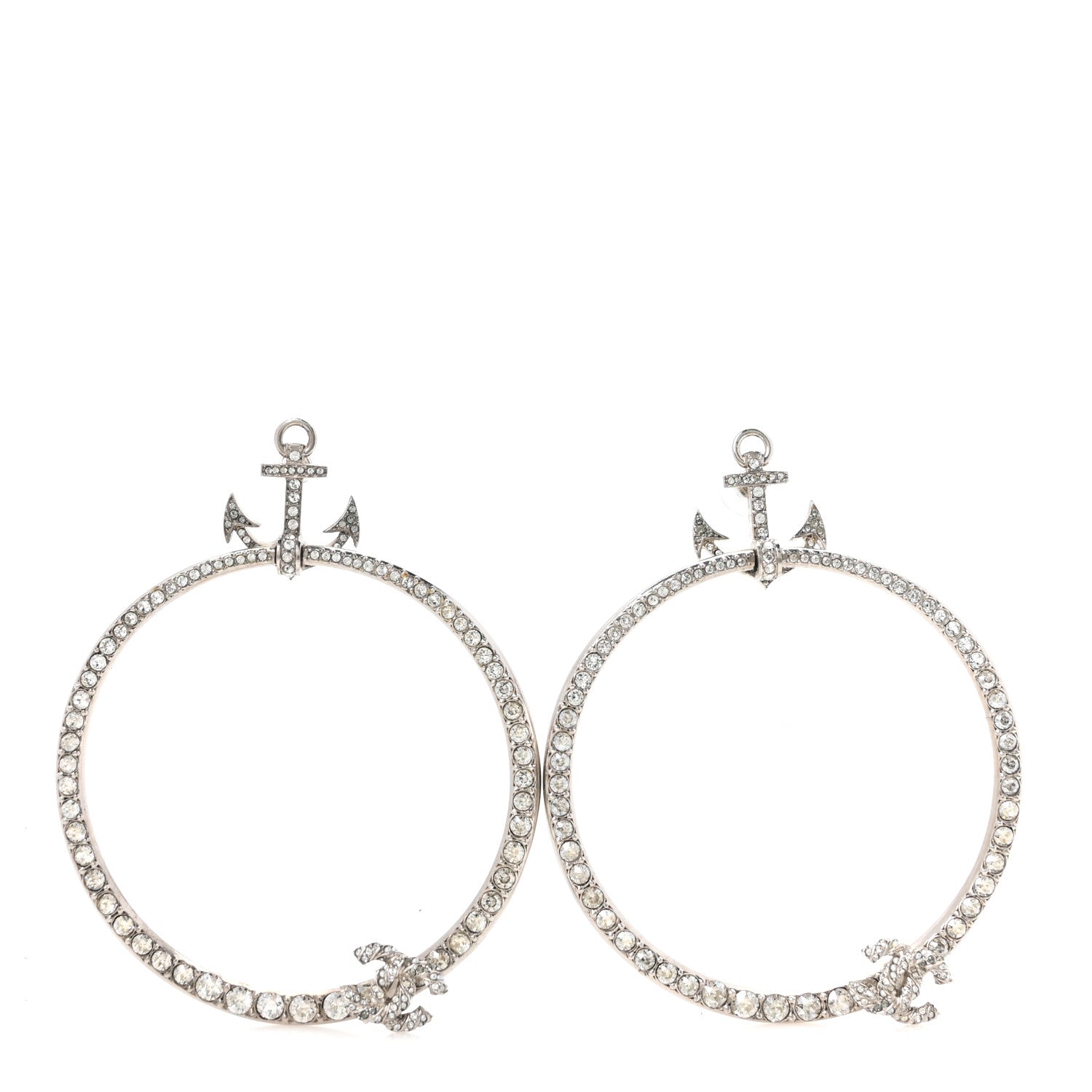 Crystal Anchor CC Hoop Earrings Silver