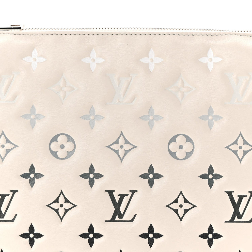 Louis Vuitton Lambskin Embossed Monogram Coussin PM Cream Grey