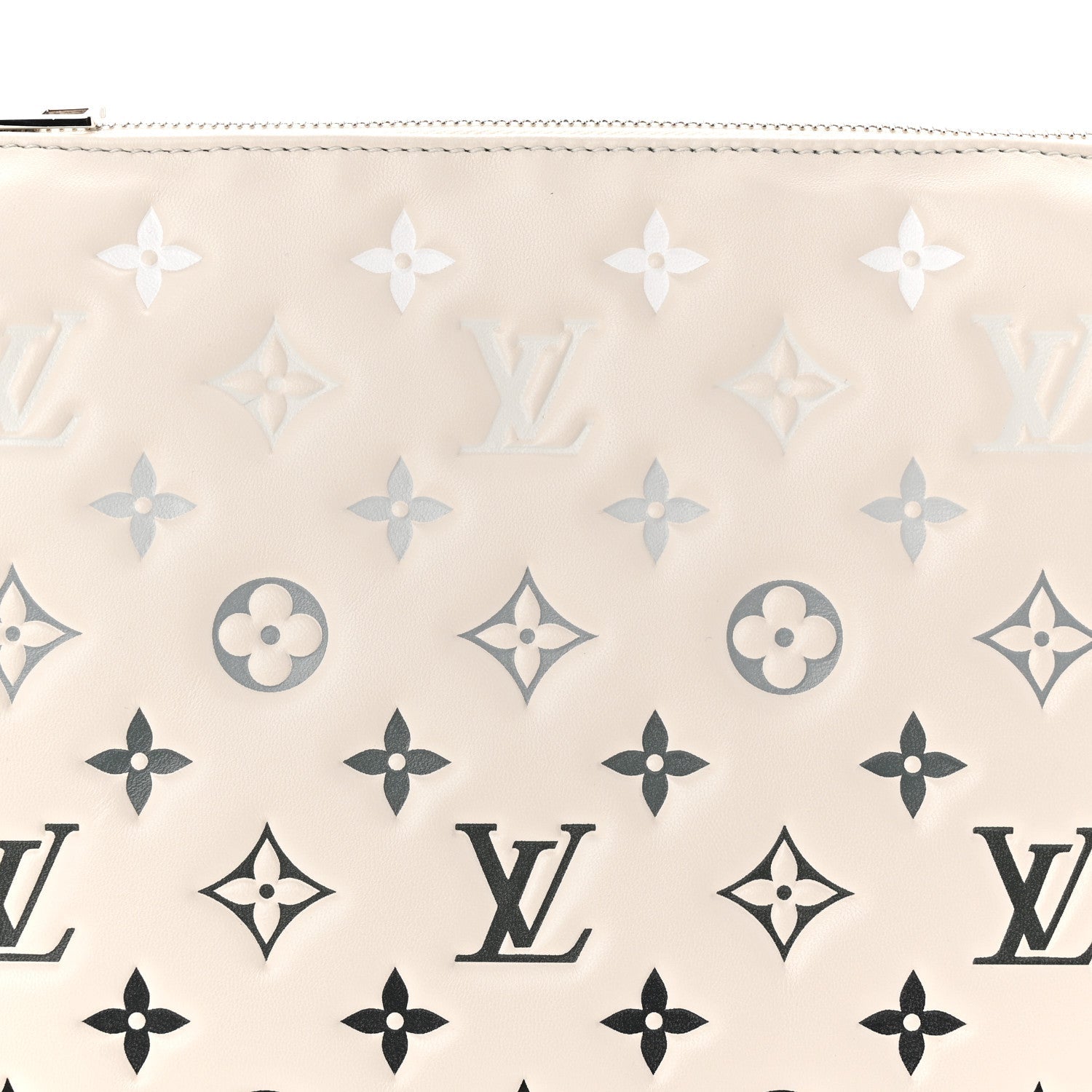Louis Vuitton Lambskin Embossed Monogram Coussin PM Cream Grey