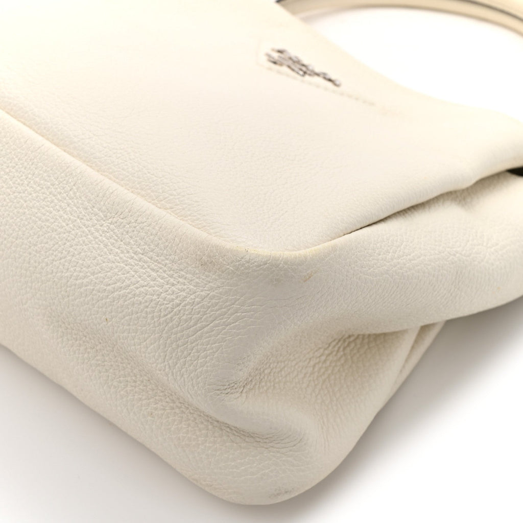 Prada Vitello Daino Soft Medium Zippered Top Handle Bag White