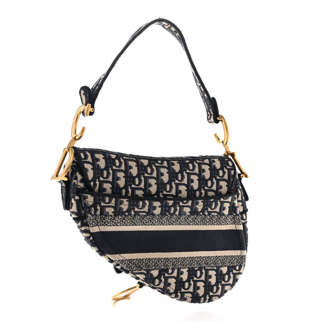 Christian Dior Oblique Embroidered Saddle Bag Blue