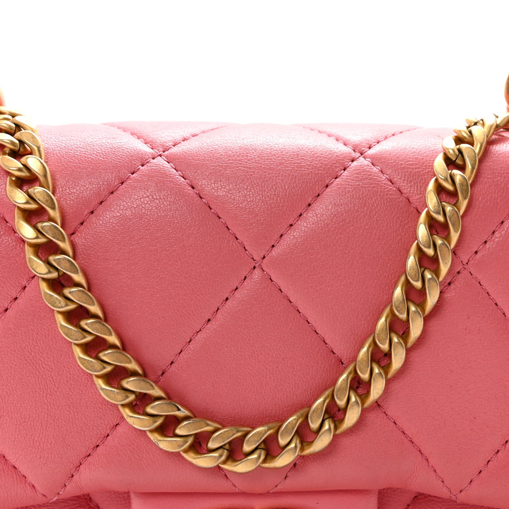 Chanel Lambskin Enamel Quilted Pending CC Mini Square Flap Pink