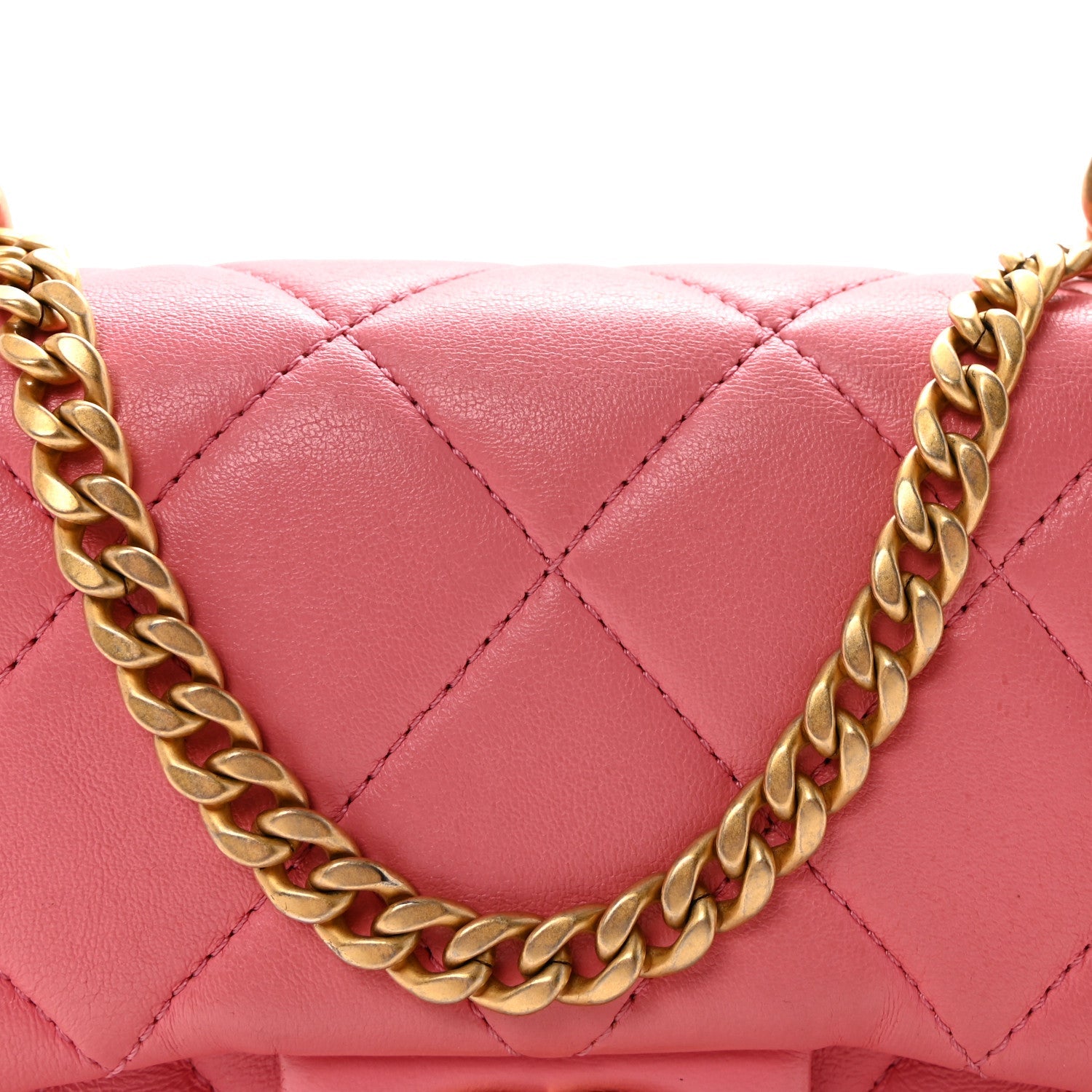 Chanel Lambskin Enamel Quilted Pending CC Mini Square Flap Pink