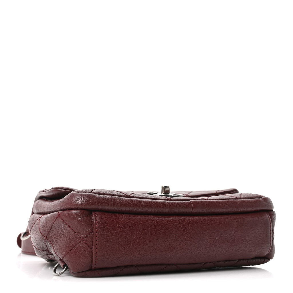 Chanel Shiny Goatskin Quilted Small Double Carry Waist Chain Flap Burgundy