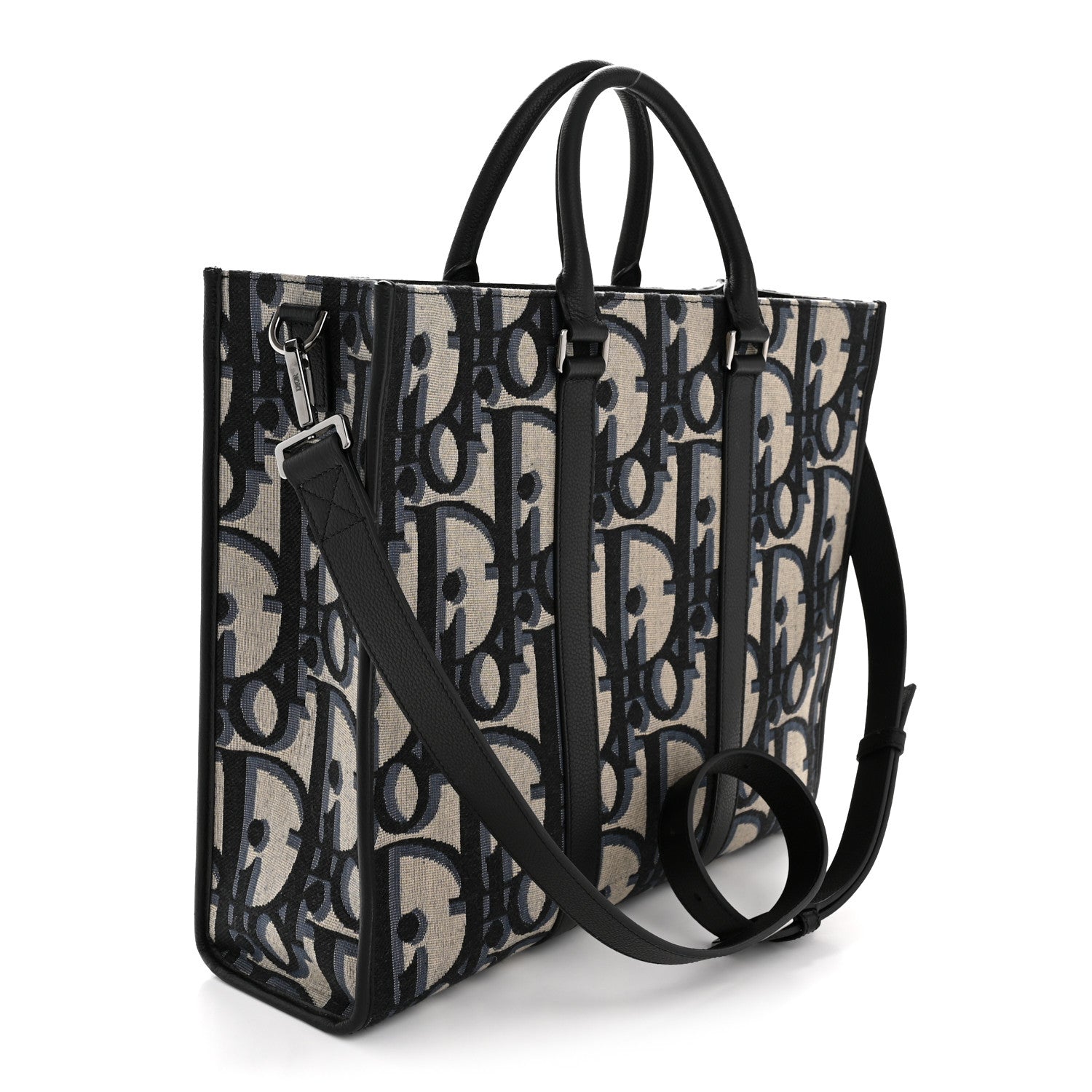 Christian Dior Maxi Oblique Jacquard East West Tote Beige Blue