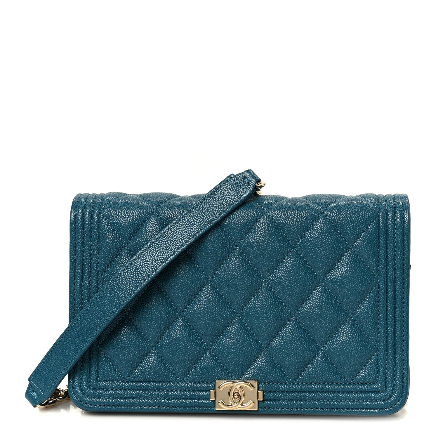Chanel Caviar Quilted Boy Wallet On Chain WOC Blue