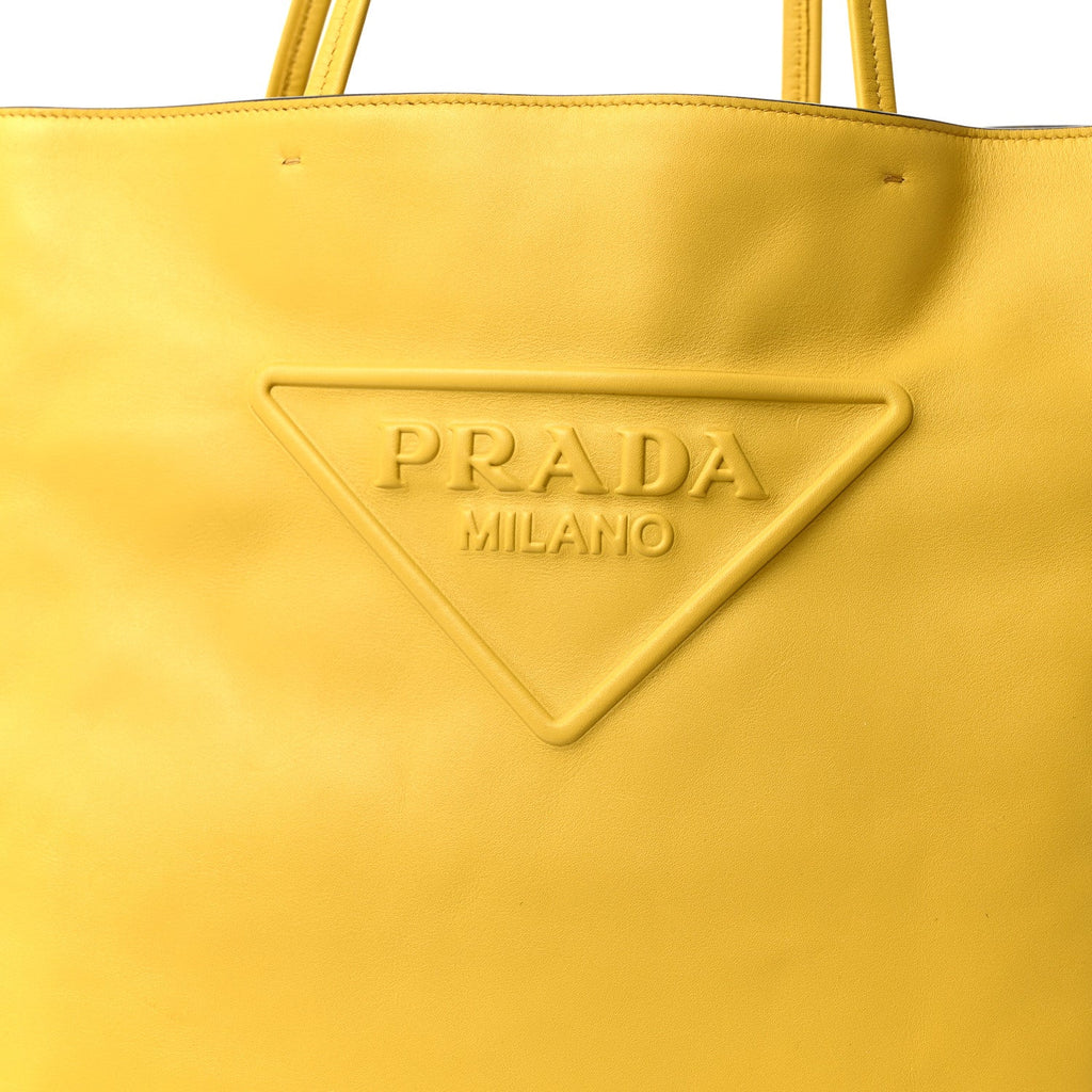 Prada Soft Calfskin Triangle Logo Embossed Tote Sole