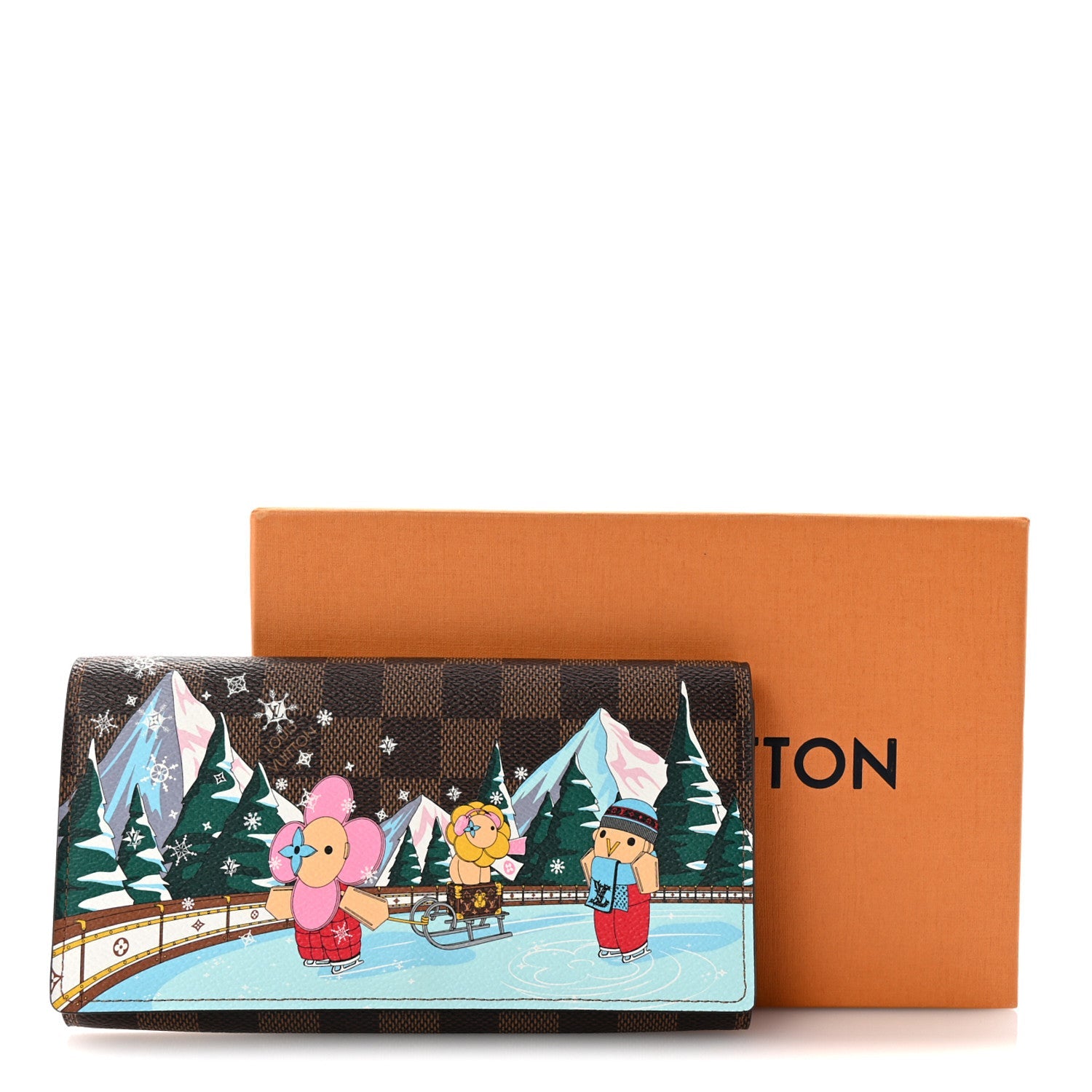 Louis Vuitton Damier Ebene 2023 Christmas Animation Ice Skating Sarah Wallet Pink