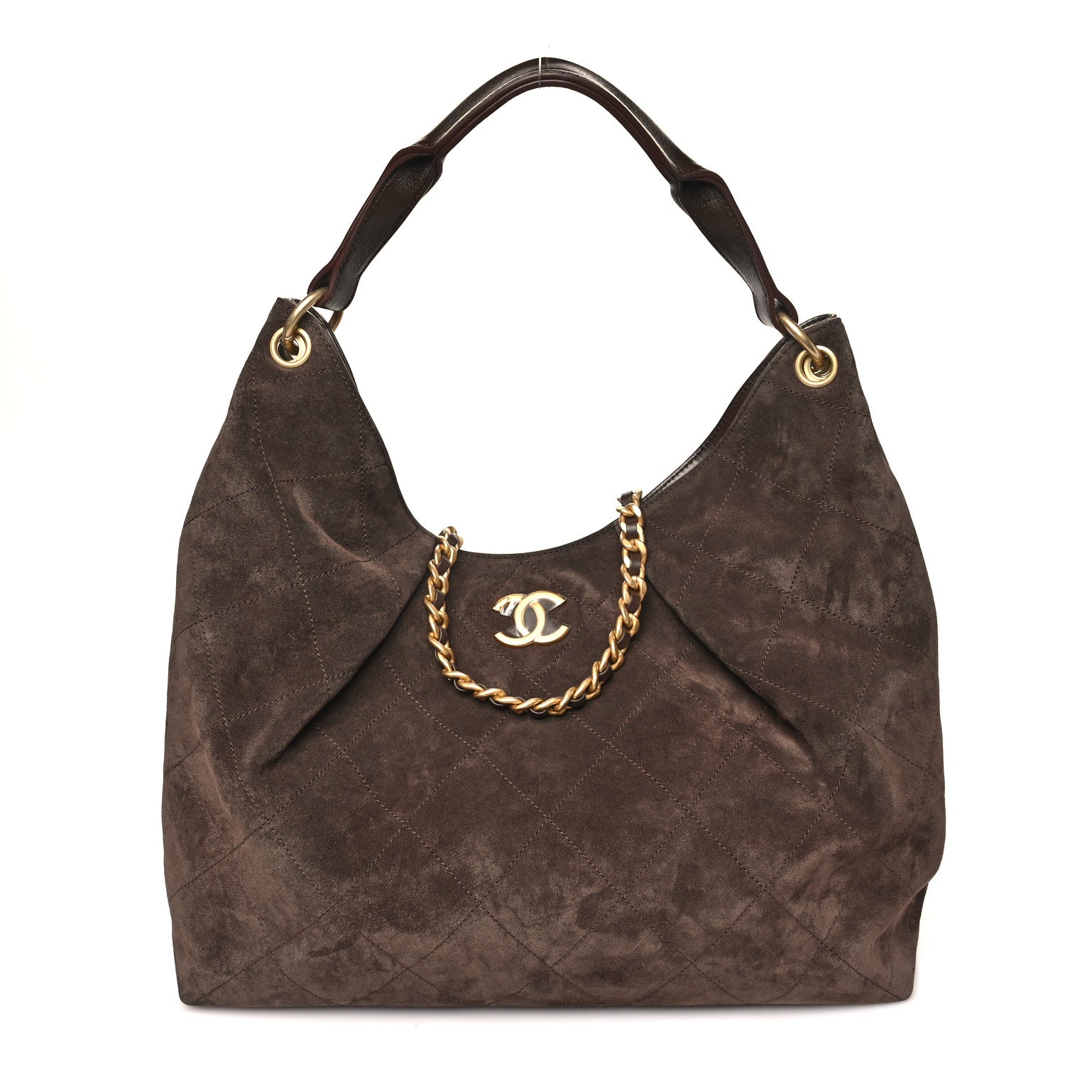 Chanel Suede Calfskin Lambskin Quilted Maxi Hobo Dark Brown