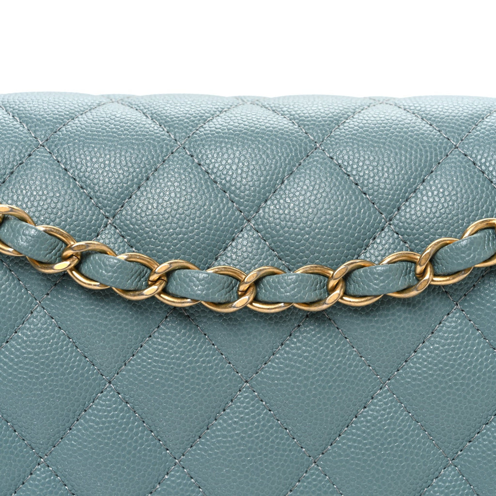 Chanel Iridescent Caviar Quilted Medium Double Flap Light Blue