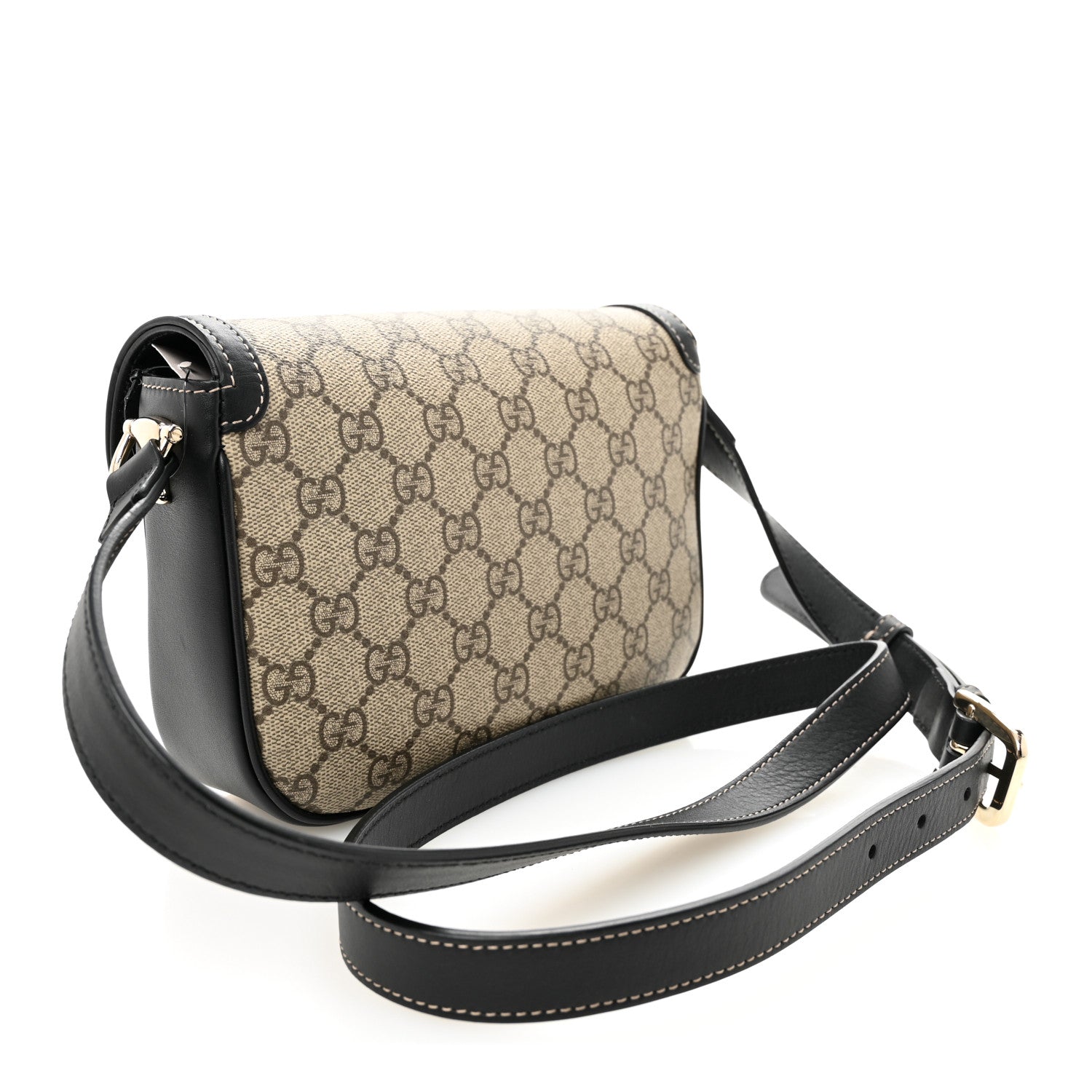 Gucci GG Supreme Monogram Horsebit 1955 Soft Small Shoulder Bag Beige Black