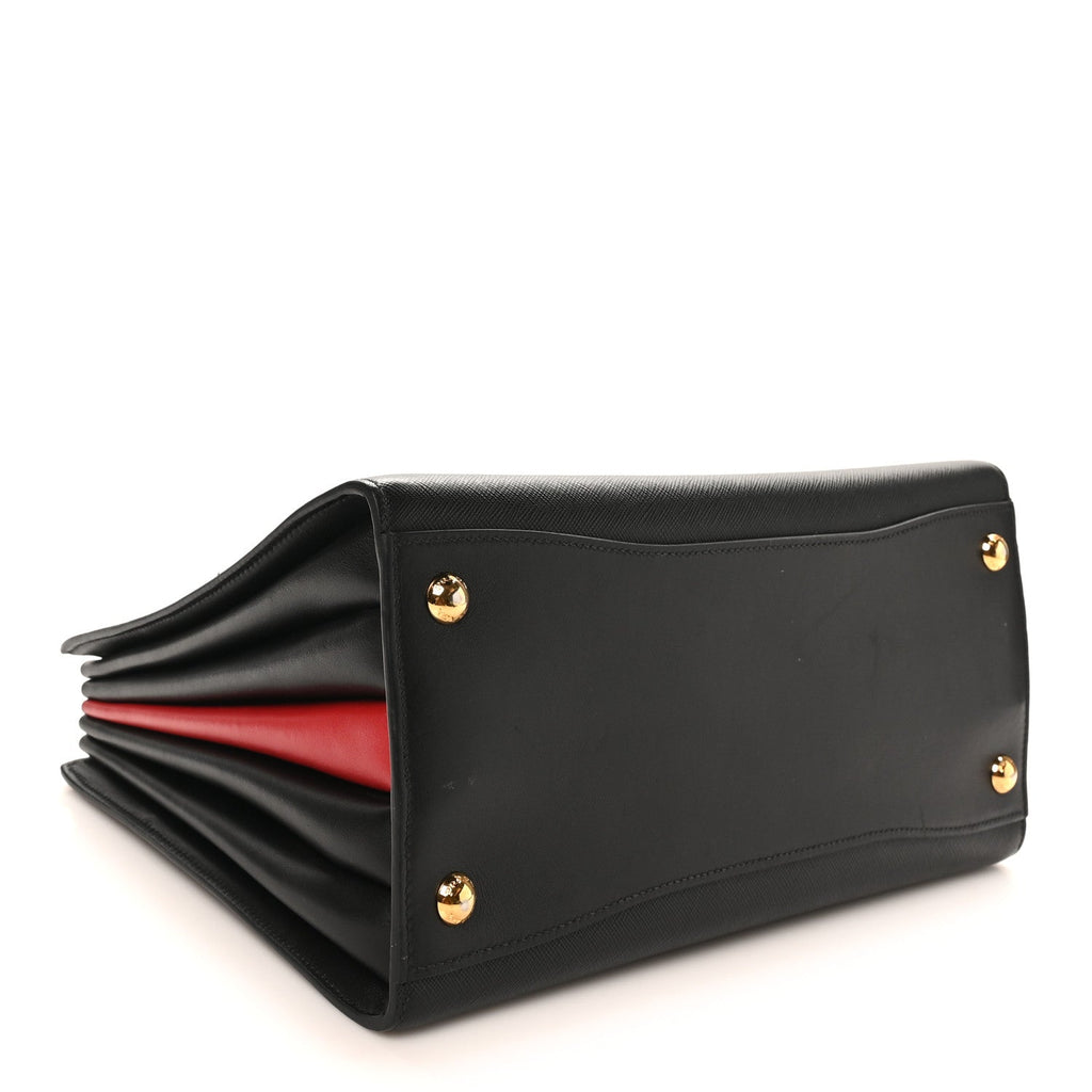 Prada Saffiano City Calfskin Medium Bibliothèque Top Handle Black Fuoco