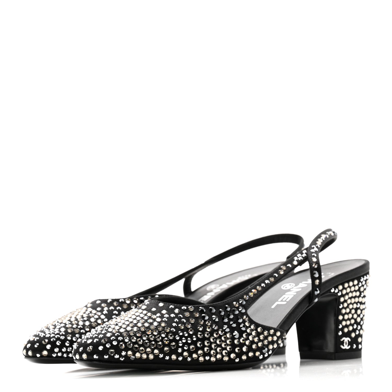 Chanel Strass Cap Toe CC Slingback Pumps 39.5 Black