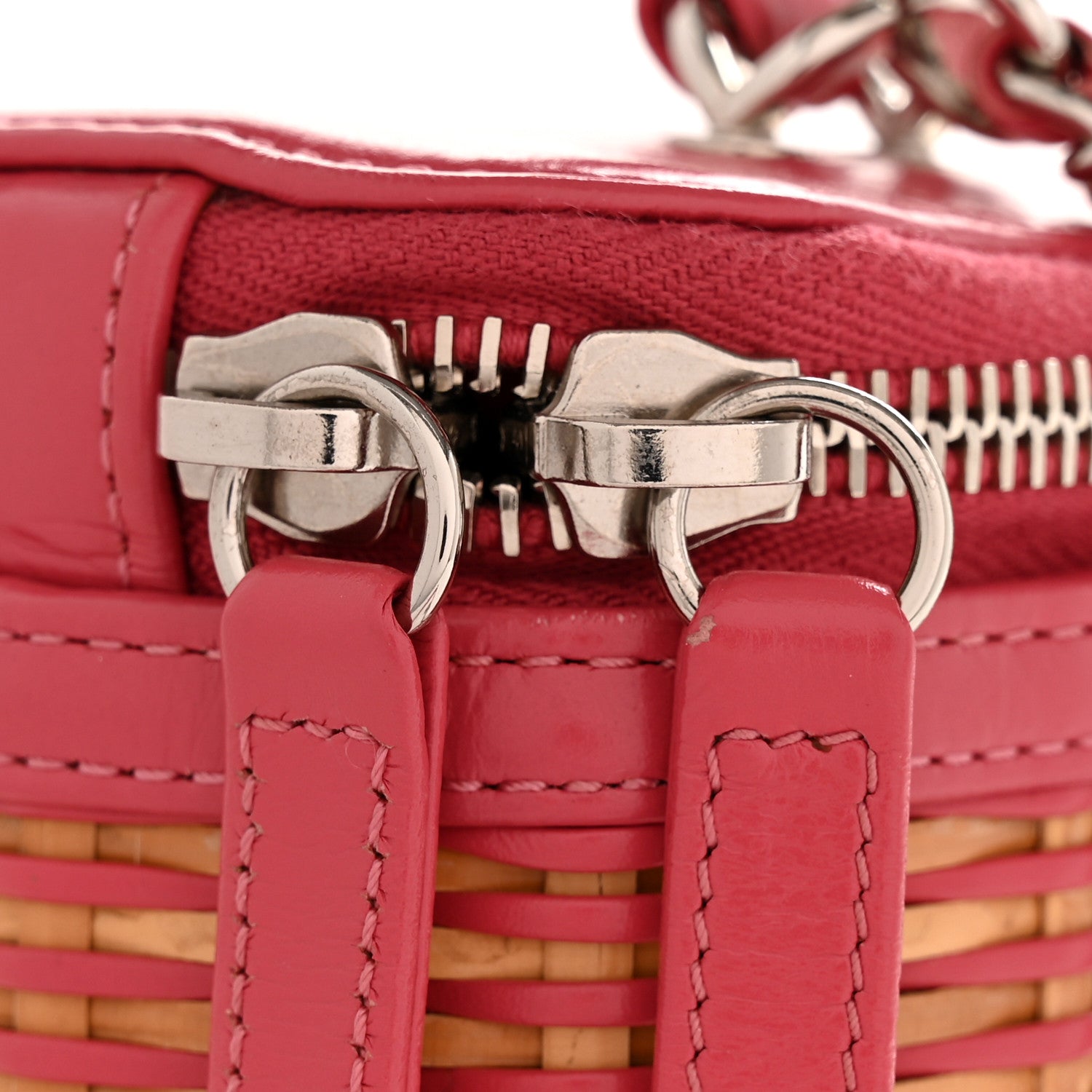 Chanel Calfskin Raffia Small Take Away Vanity Case Bag Pink Beige